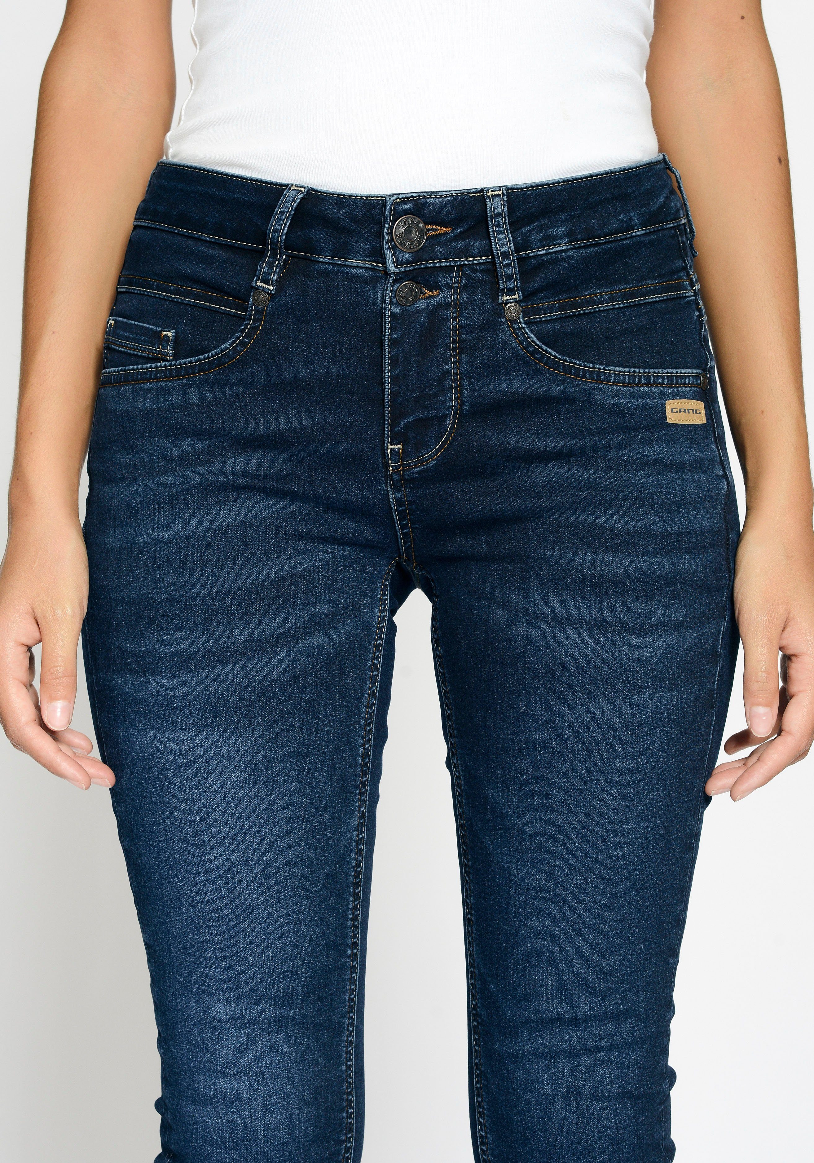 GANG Skinny-fit-Jeans 94MORA dark blue vorne 3-Knopf-Verschluss deep mit und Passe