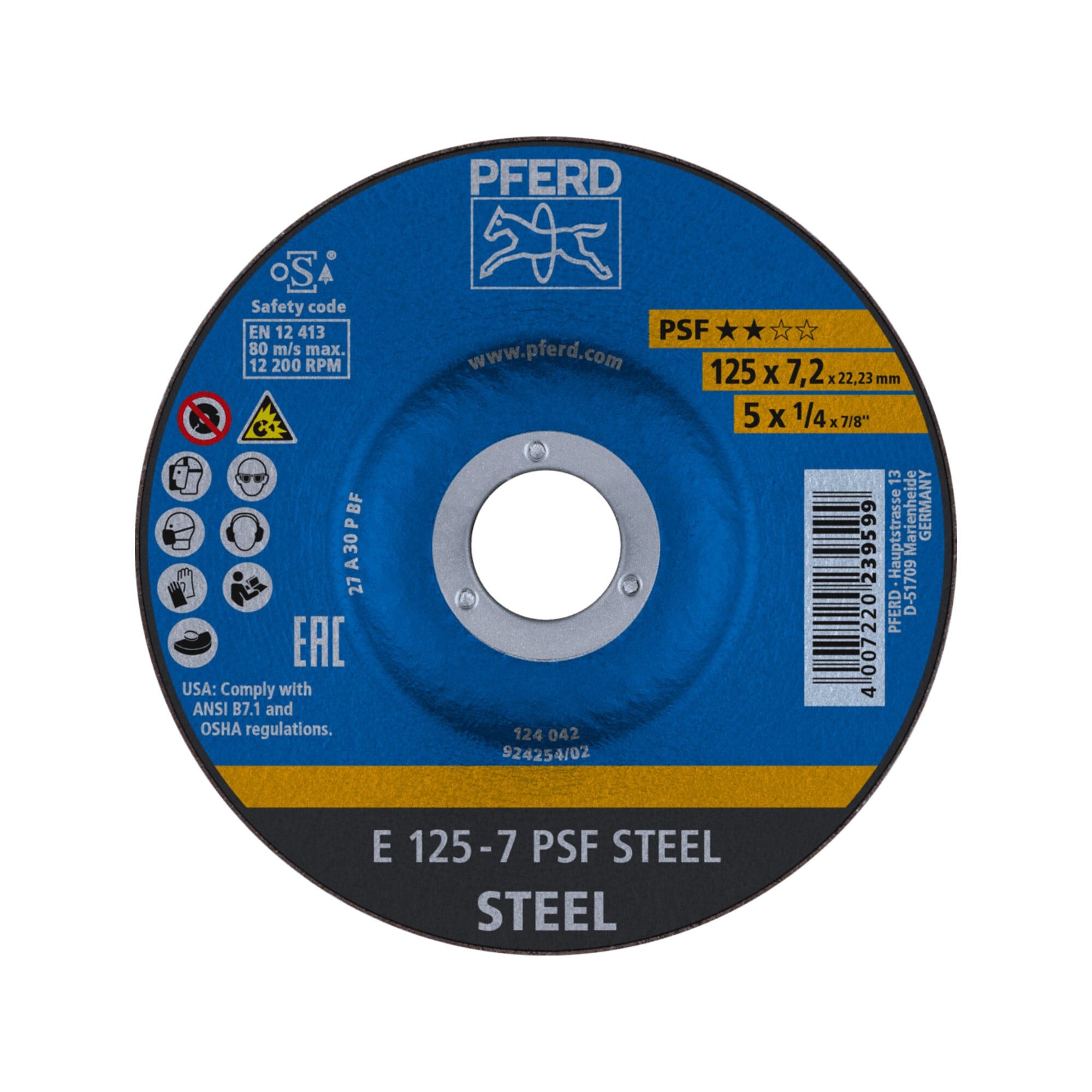 Pferd Schleifscheibe PFERD TOOLS Schruppscheibe E 125x7,2x22,23 mm Universallinie PSF STEEL