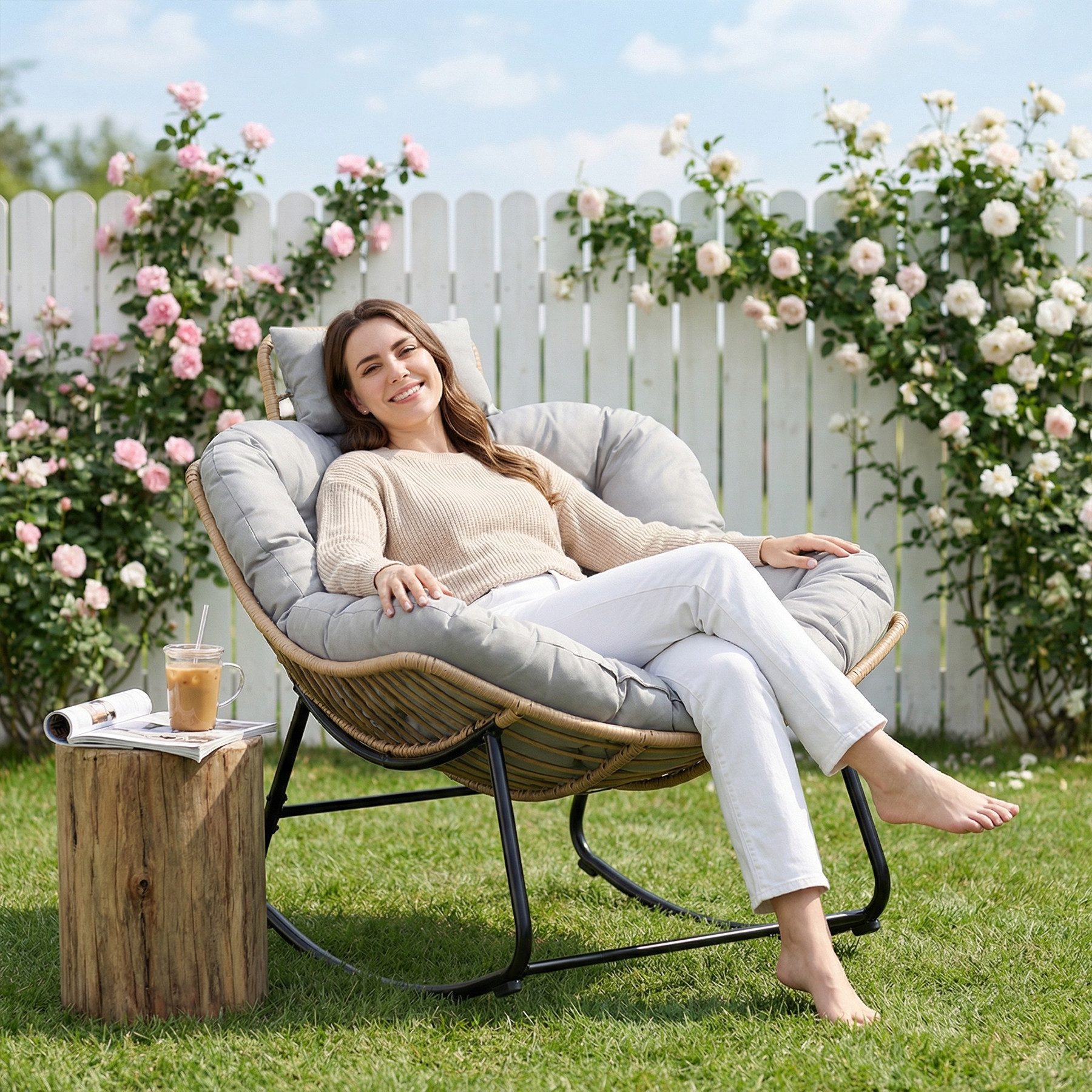 HomeMiYN Schaukelsessel Gepolsterter Schaukelstuhl & Relaxsessel für Wohnzimmer & Balkon