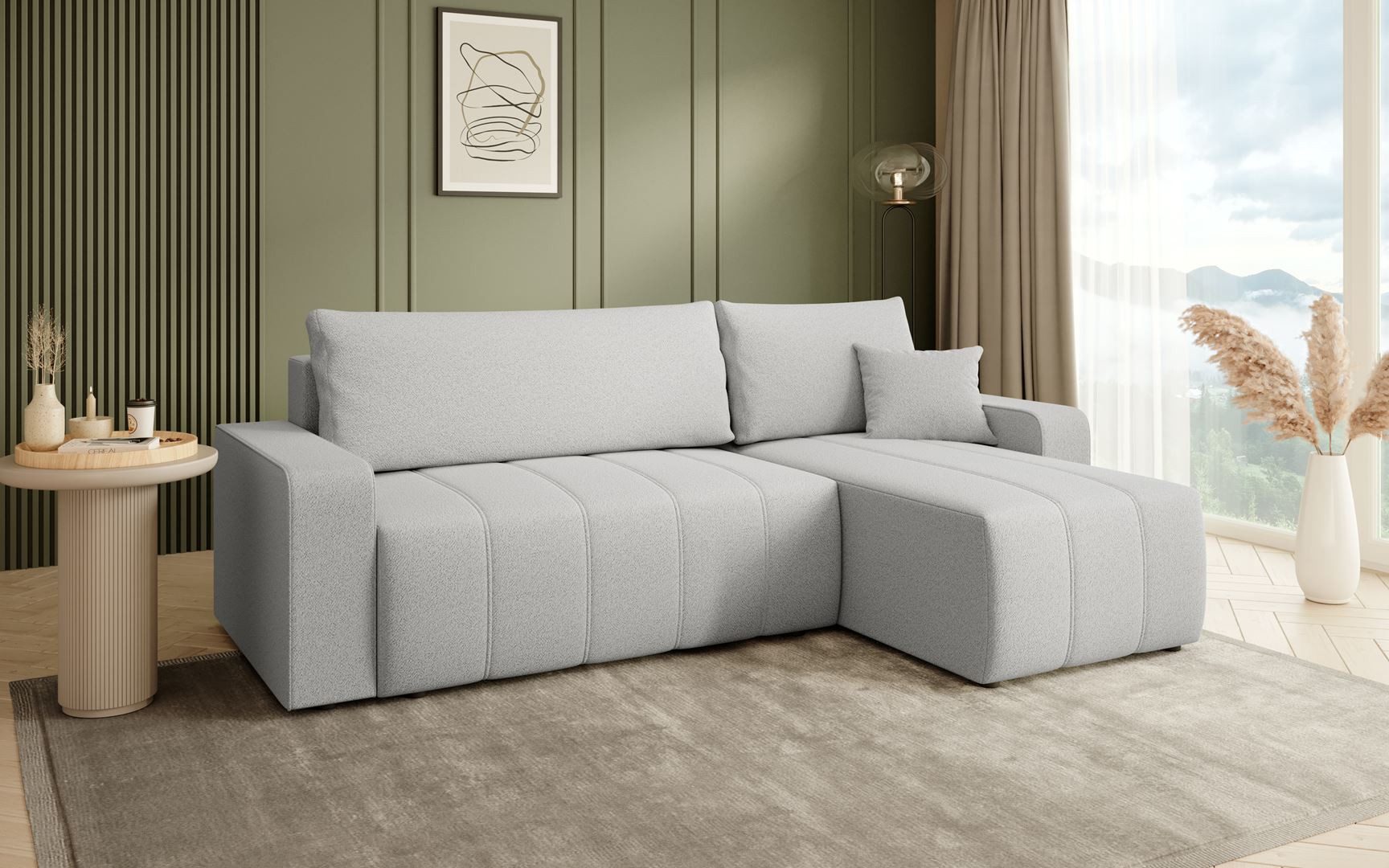 Beautysofa Ecksofa MORI, universelle Seite, mit Schlaffunktion, mit Bettkasten