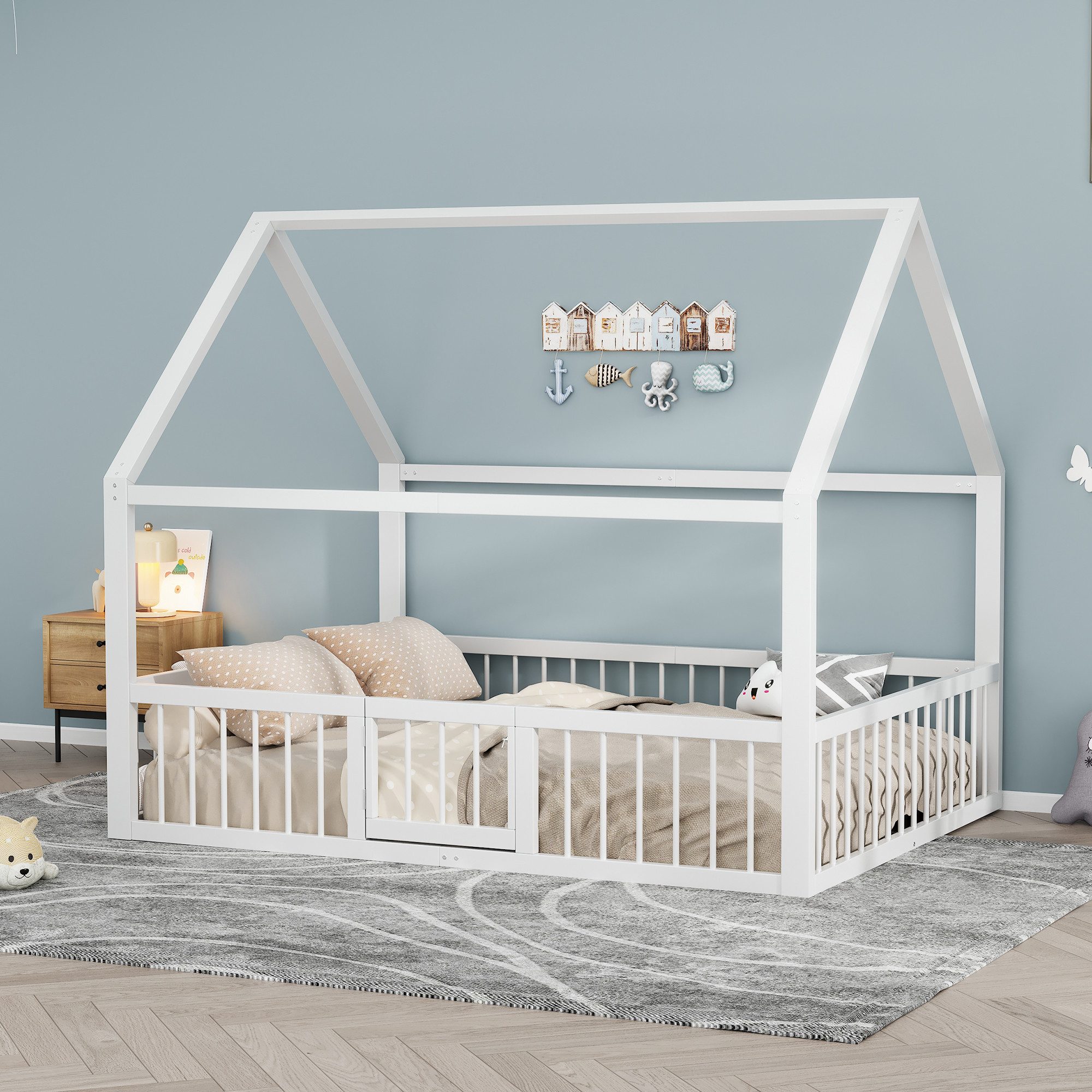 Flieks Kinderbett, Hausbett Metallbett Doppelbett 140x200cm mit Lattenrost, günstig online kaufen