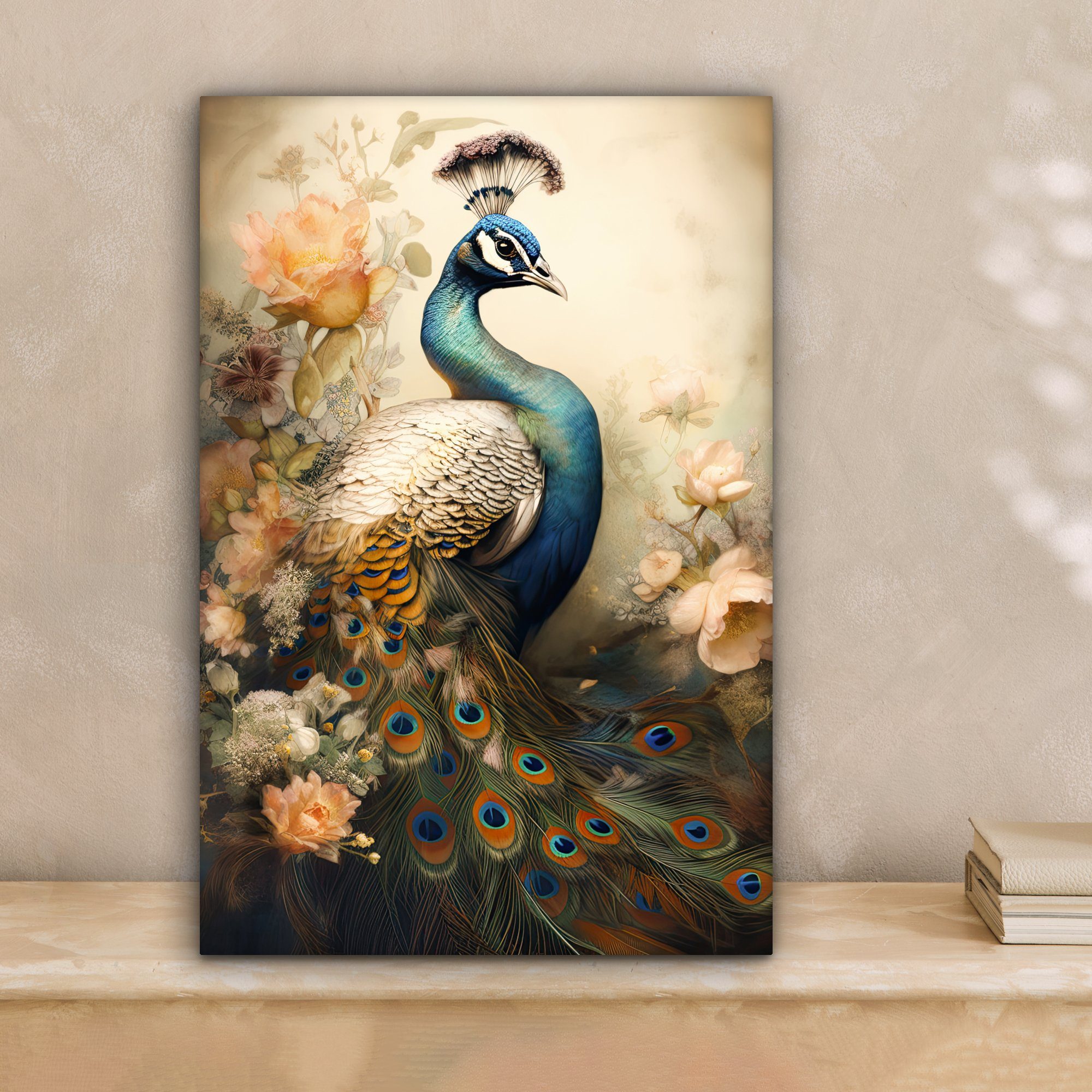 OneMillionCanvasses® Leinwandbild Pfau - Pfauenfedern - Blumen - Botanisch, günstig online kaufen
