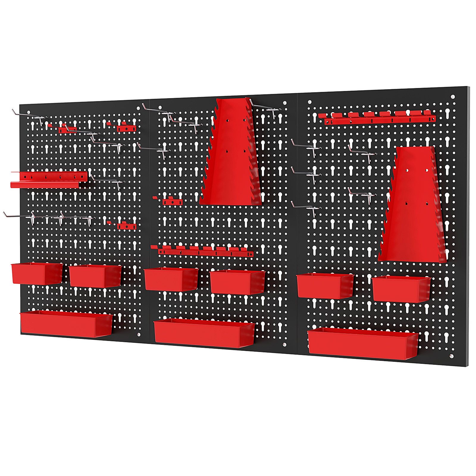 COSTWAY Lochwand, 3 Stk., mit 16 Haken, hakenset, schwarz + rot