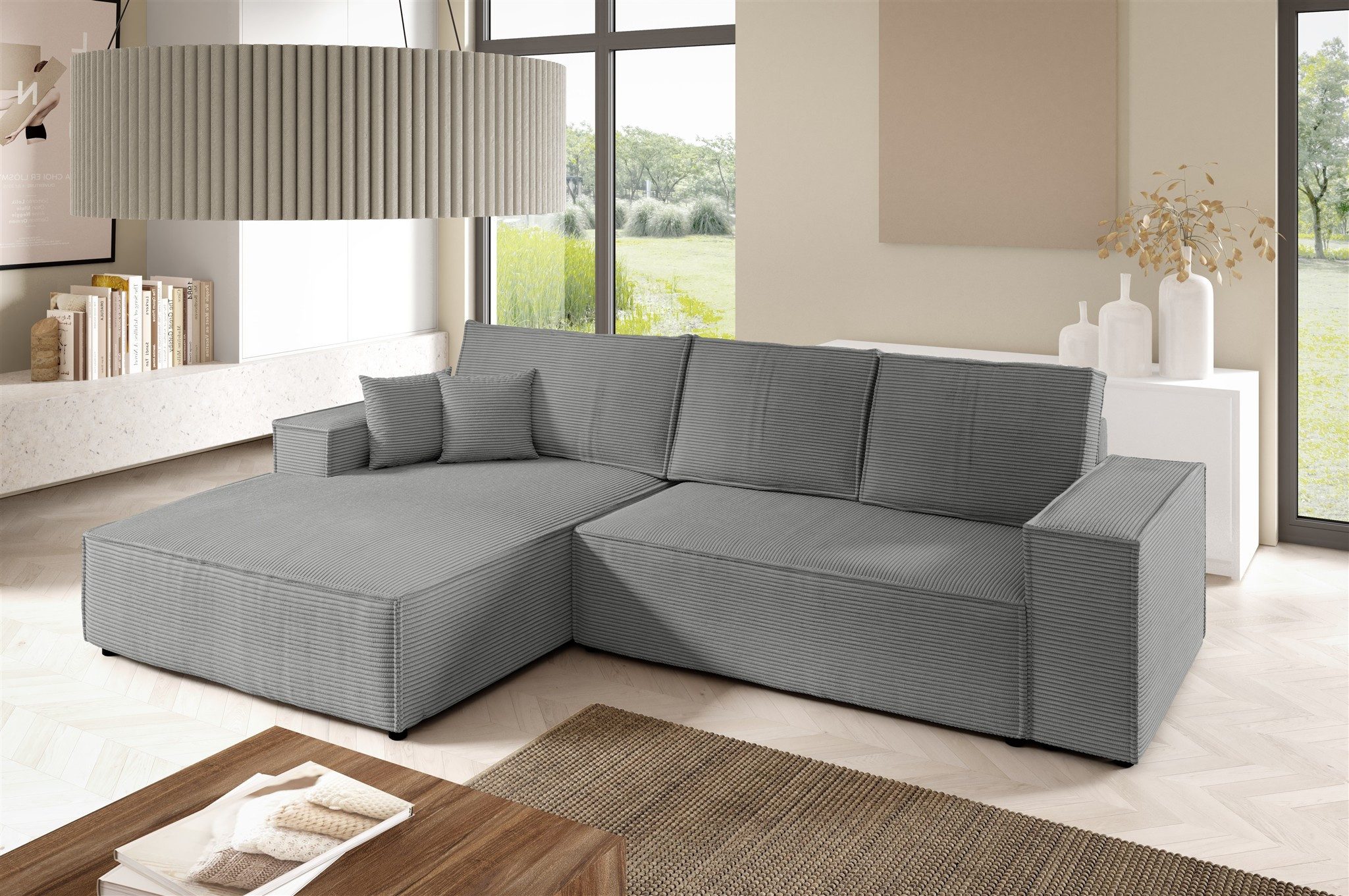 Fun Möbel Ecksofa Schlafsofa Sofa FUN MIRANDA in Cordstoff Poso, Ottomane Links oder Rechts, Bettkasten, Rundumbezug
