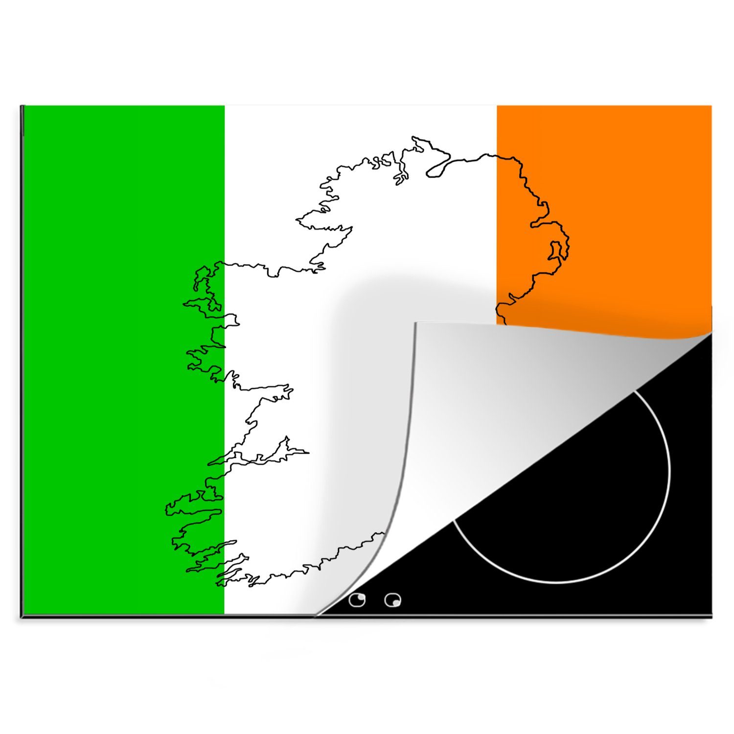 MuchoWow Herdblende-/Abdeckplatte Form von Irland mit den Farben der Flagge von Irland, Vinyl, (1 tlg), 70x52 cm, Mobile Arbeitsfläche nutzbar, Ceranfeldabdeckung