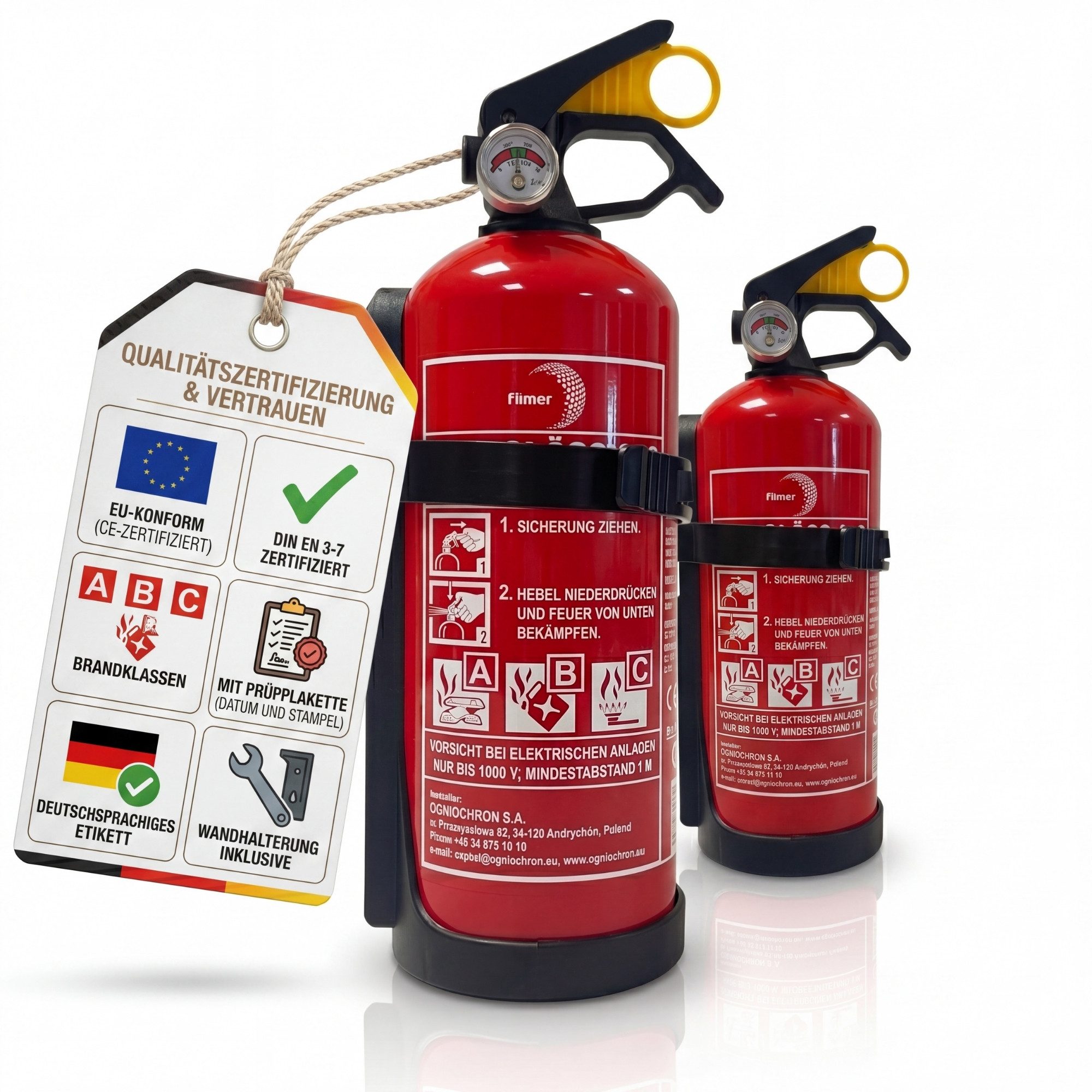 BigDean Pulver-Feuerlöscher mit Halterung Manometer Auto Boot Europa, Löschpulver, (2-St) 2 x Feuerlöscher, Geeignet für Brandklassen A, B, C