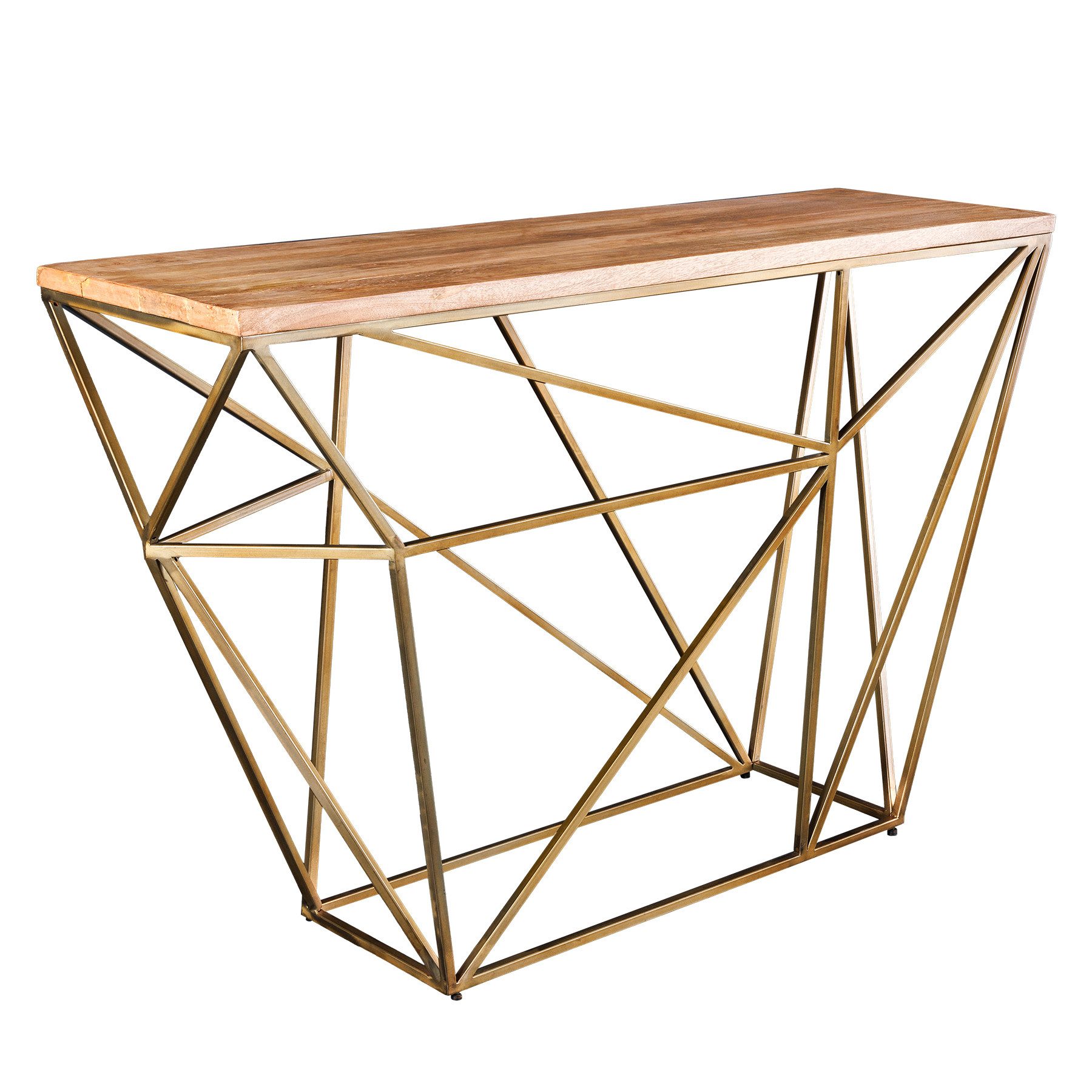 riess-ambiente Konsolentisch DIAMOND 120cm natur / messing · Flurtisch mit Massivholz-Platte (Einzelartikel, 1-St), Schminktisch · schmal · Metall-Gestell · handmade · Industrial Design
