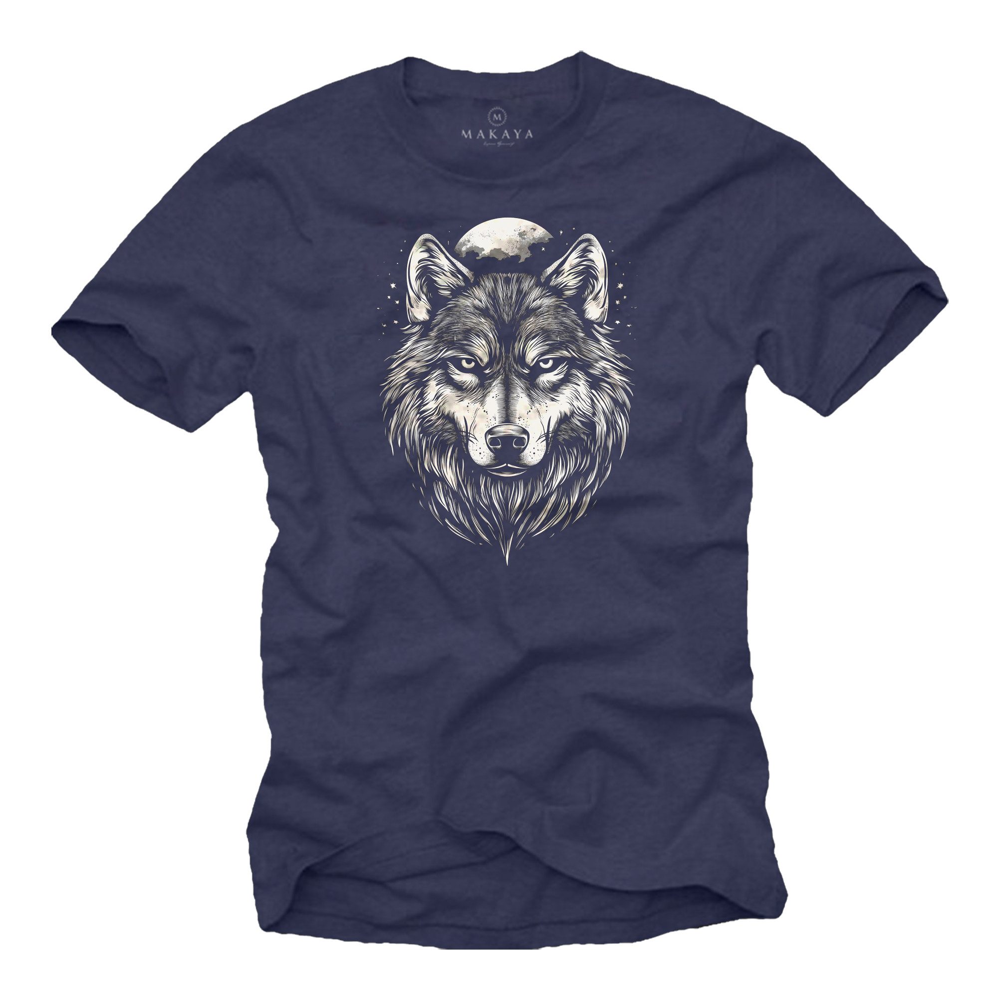 MAKAYA T-Shirt mit Wolfskopf Vintage Wolf günstig online kaufen