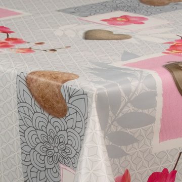 laro Tischdecke Wachstuch-Tischdecken Abwaschbar Herz rosa braun weiß rechteckig
