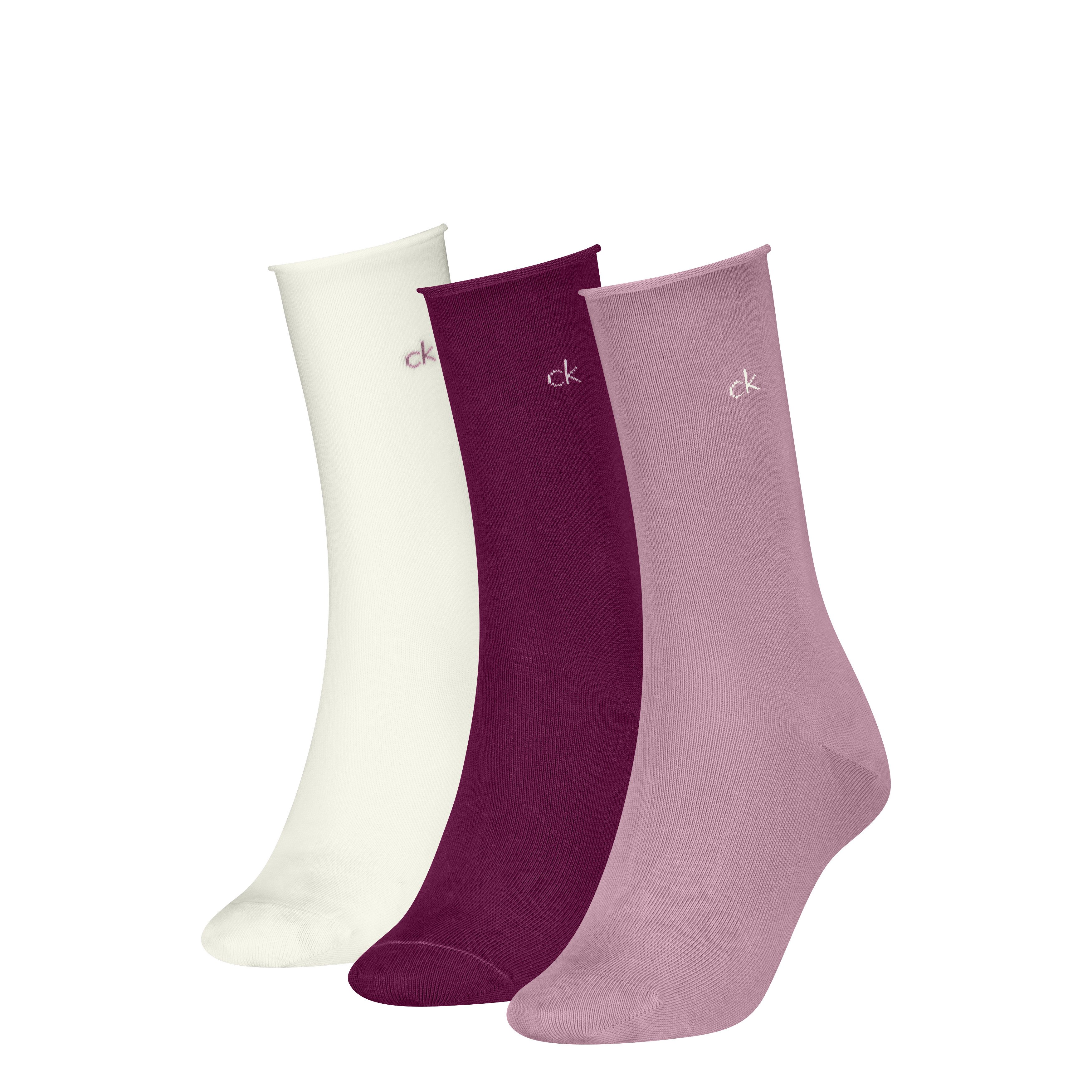 Calvin Klein Socken CK WOMEN SOCK ROLLTOP (3 Paar) mit kleinem Rollbund, Cotton-Mix