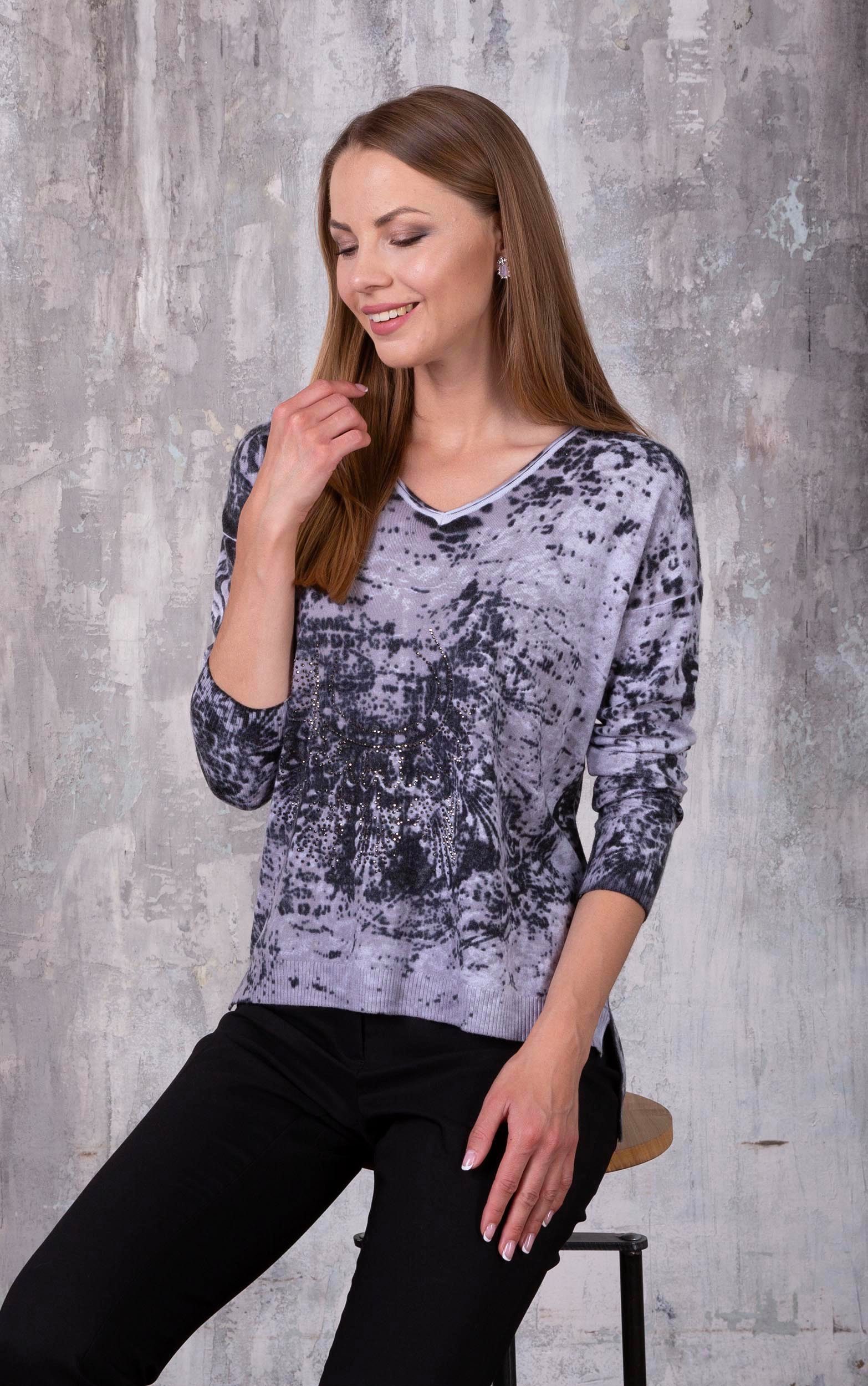 Passioni Strickpullover mit abstraktem Print und Glitzer günstig online kaufen