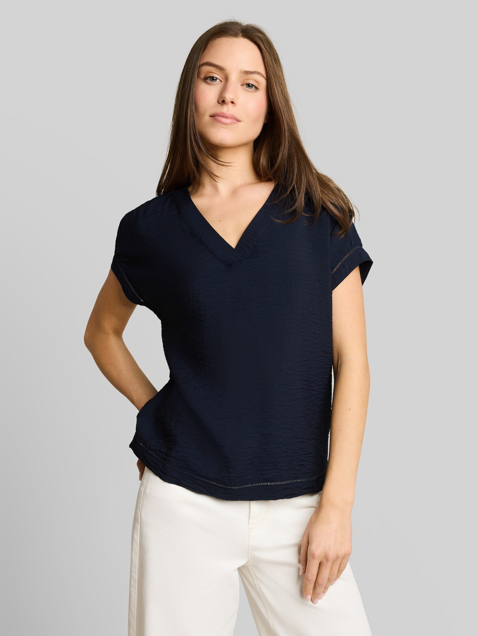 TOM TAILOR Kurzarmbluse Blusen & Shirts Loose Fit Bluse mit V-Ausschnitt