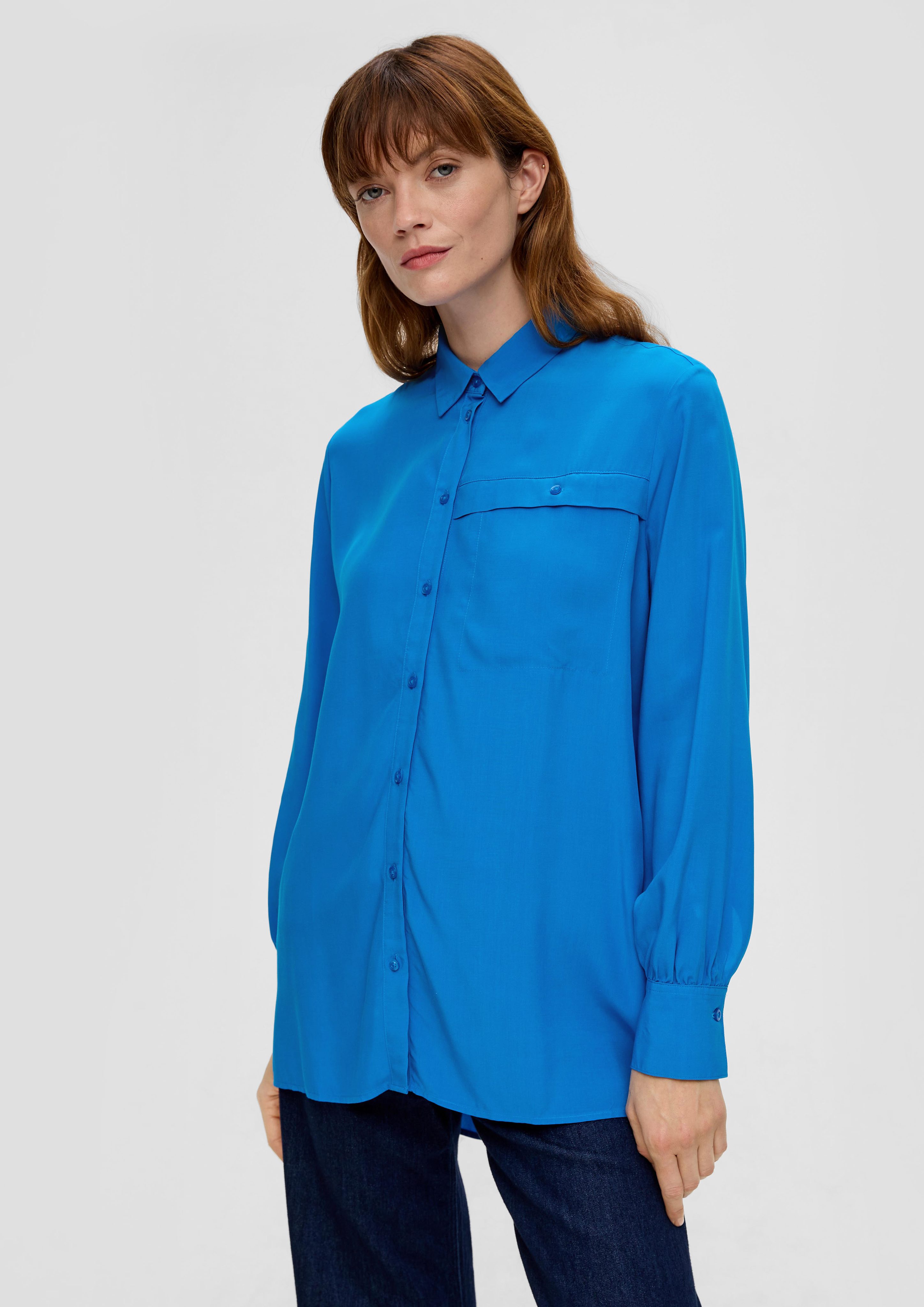 s.Oliver Langarmbluse Longbluse aus reiner royalblau Viskose