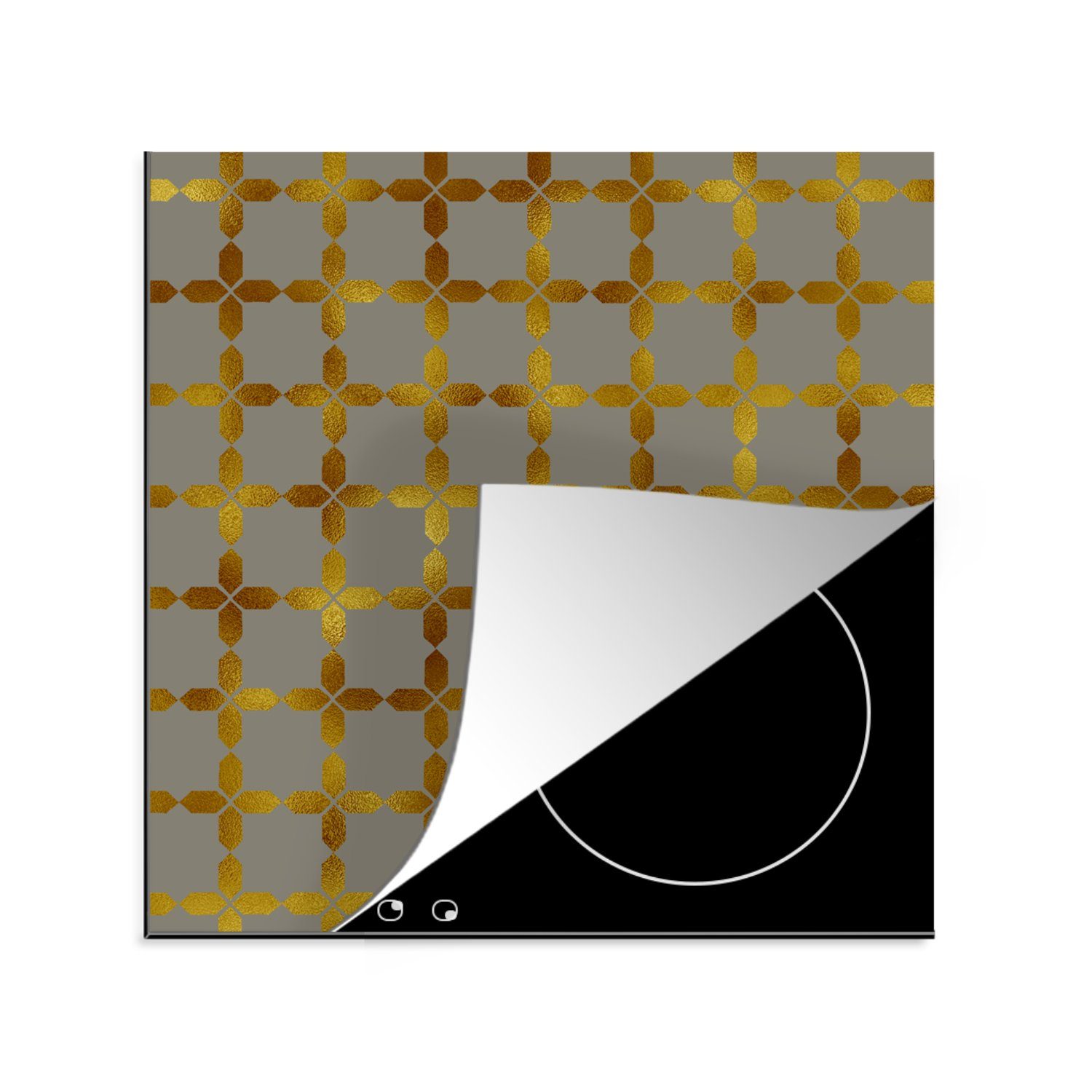 MuchoWow Herdblende-/Abdeckplatte Muster - Luxus - Grau - Gold, Vinyl, (1 tlg), 78x78 cm, Ceranfeldabdeckung, Arbeitsplatte für küche