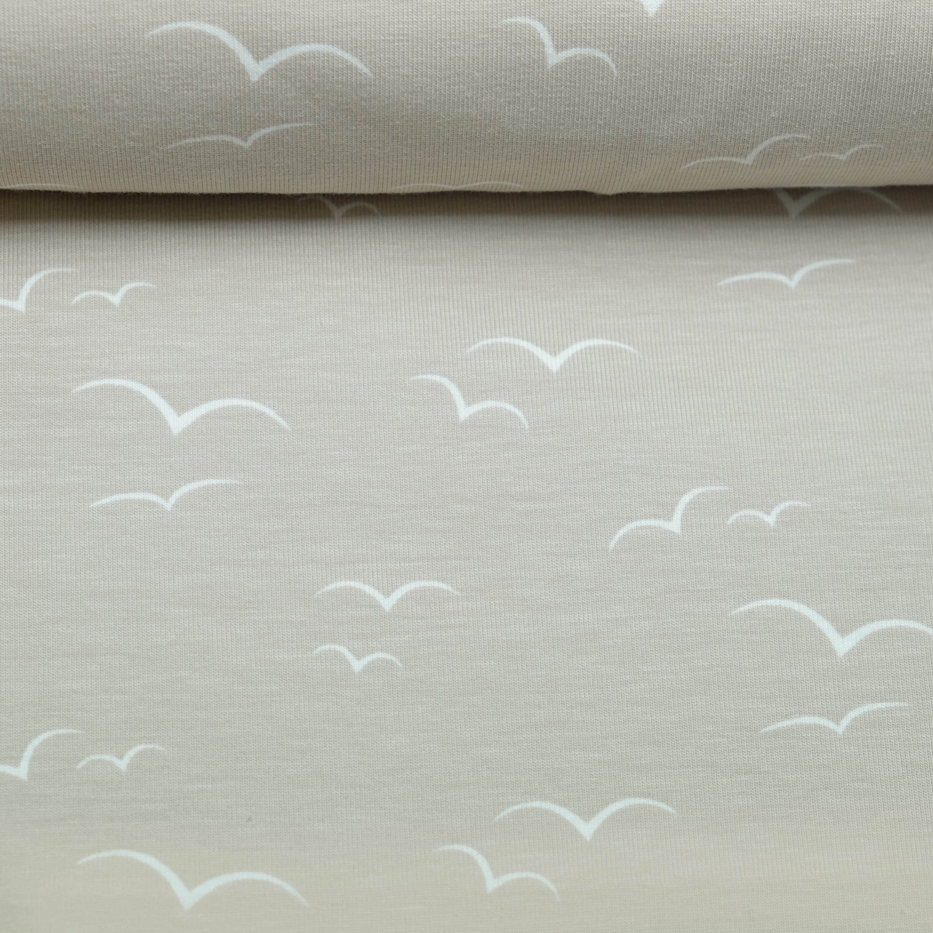 larissastoffe Stoff Jersey Stoff Schwalben Vögel maritim beige, 15,90 EUR/m, Meterware, 50 cm x 150 cm