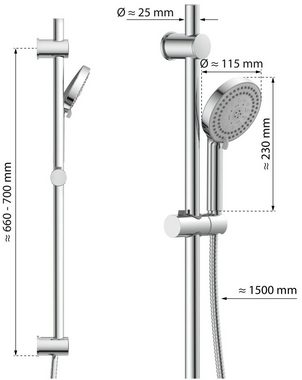 Eisl Stangenbrause-Set, Höhe 72,5 cm, 8 Strahlart(en), Duschkopf mit Schlauch und Halterung, Handbrause mit 8 Funktionen