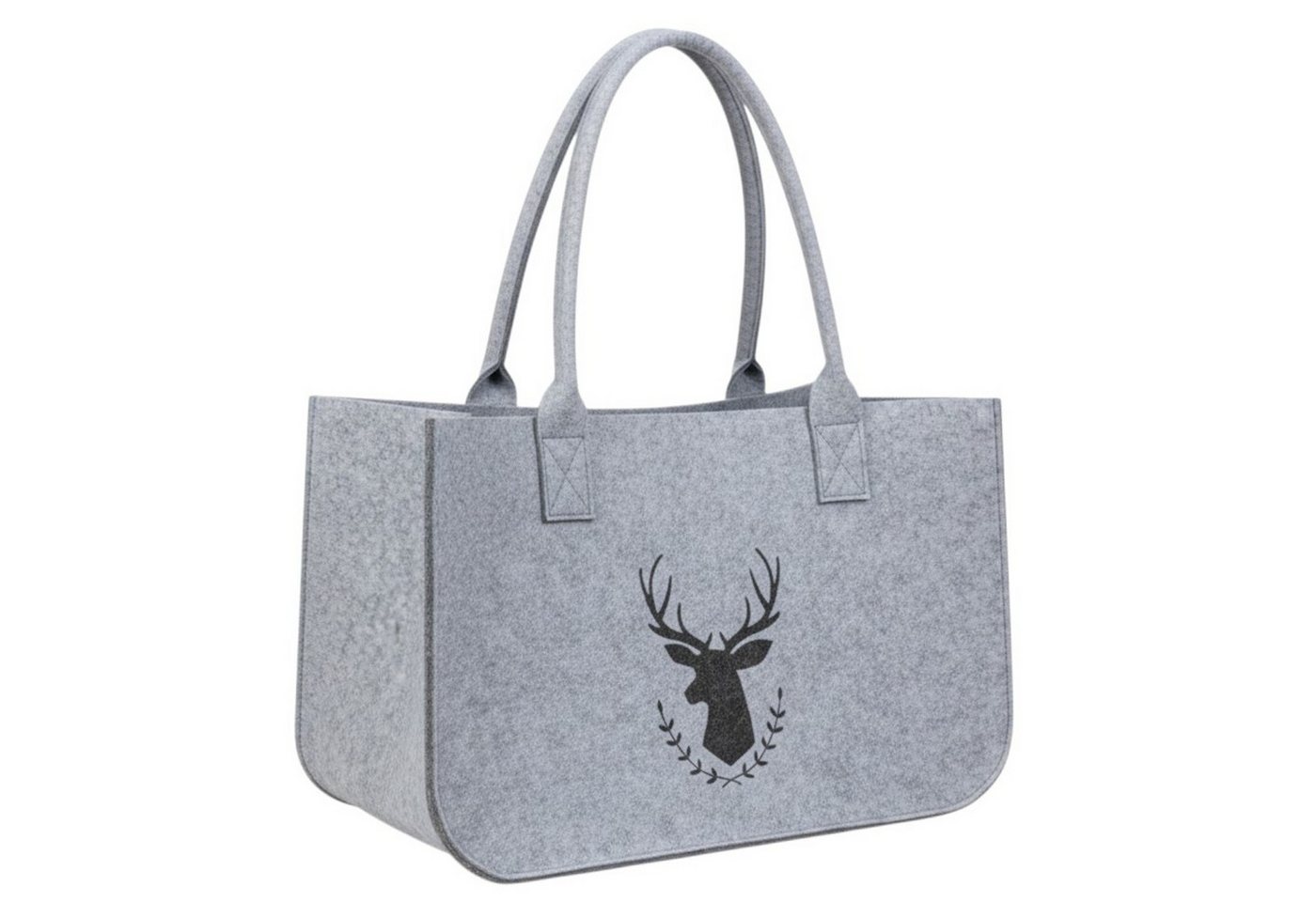 meberg Freizeittasche Filztasche Hirsch Hellgrau od. Dunkelgrau Damen groß (Shopper modern, 1-tlg., Aufbewahrungstasche Einkaufstasche), Tasche Filz Grau Hirschmotiv