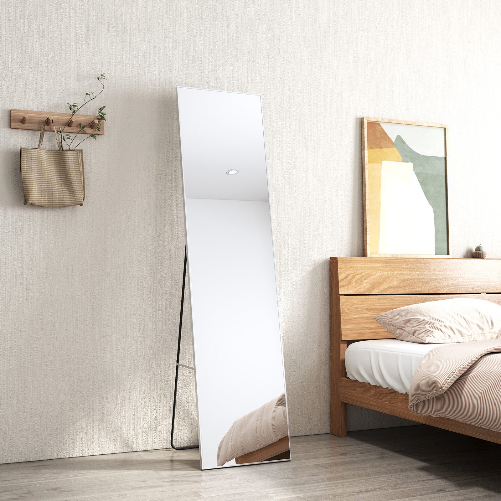 EMKE Standspiegel EMKE Standspiegel 160x40cm Ganzkörperspiegel mit Rahmen, HD Groß Ganzkörperspiegel mit Haken, Rechteckiger Hochspiegel