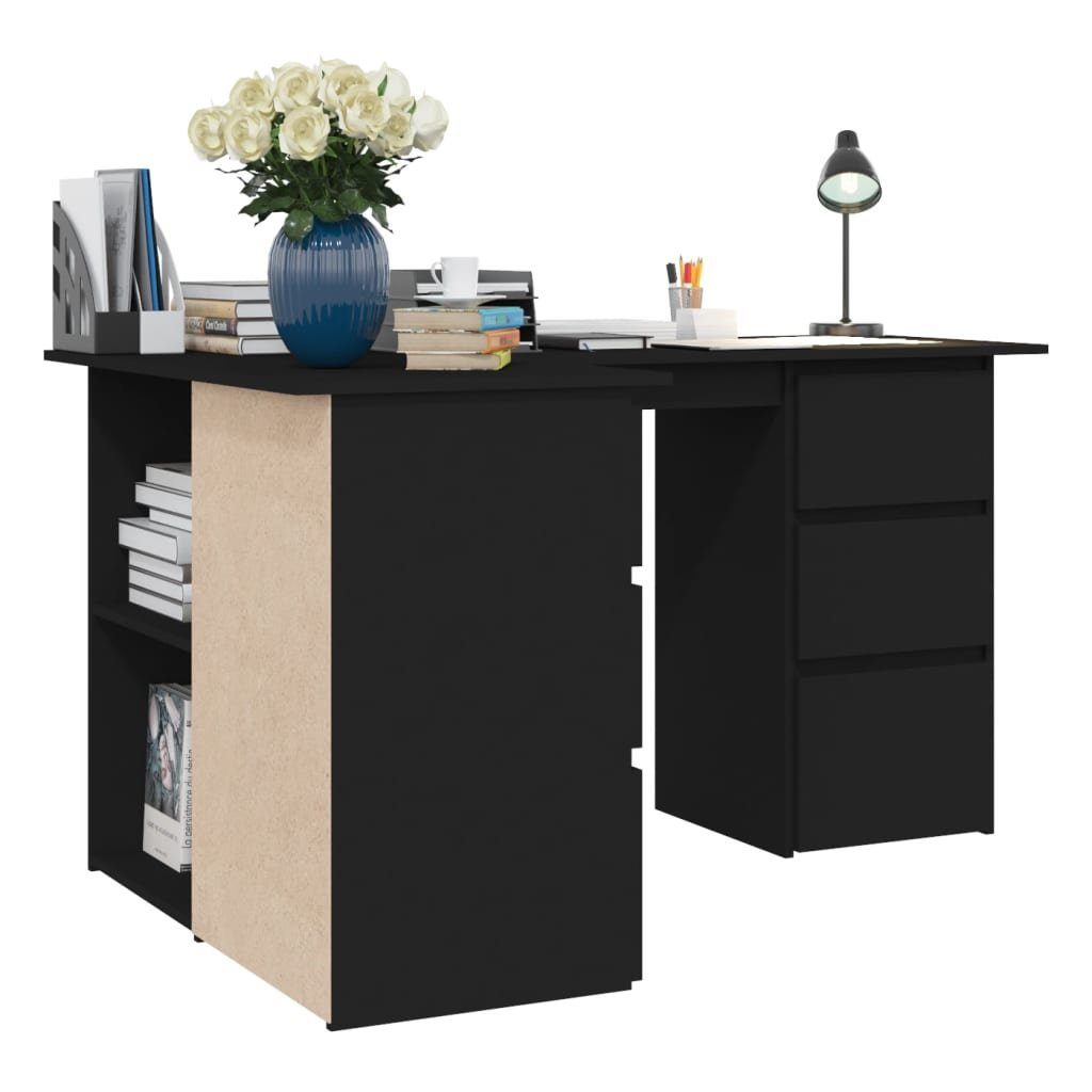 Schwarz Eckschreibtisch Schreibtisch Holzwerkstoff 145x100x76 cm furnicato