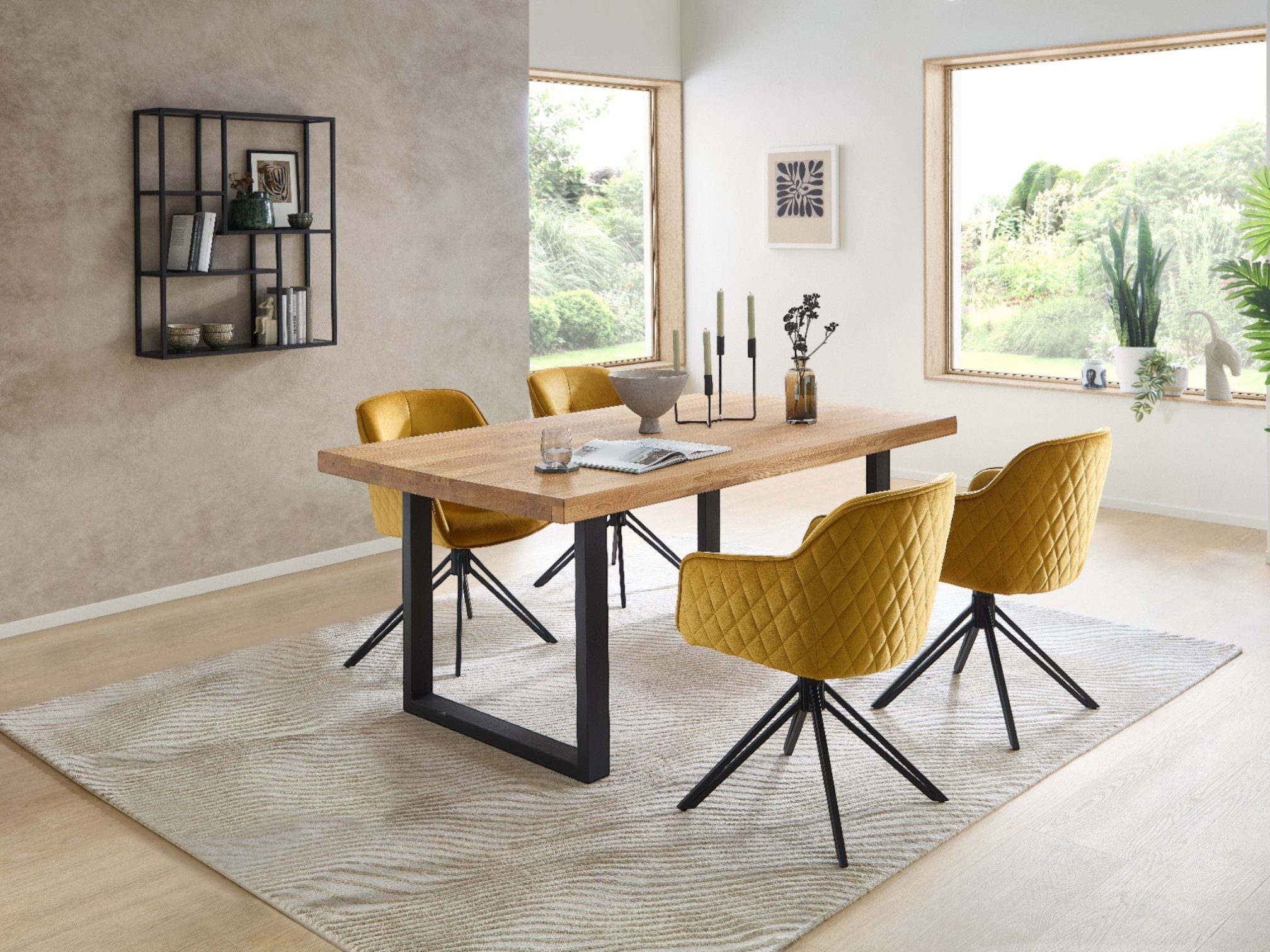 moebel-dich-auf Essgruppe CAPRI-U, (Esszimmer Set, 1 Esstisch Eiche massiv geölt, 4 Stühle), 180 x 100 cm