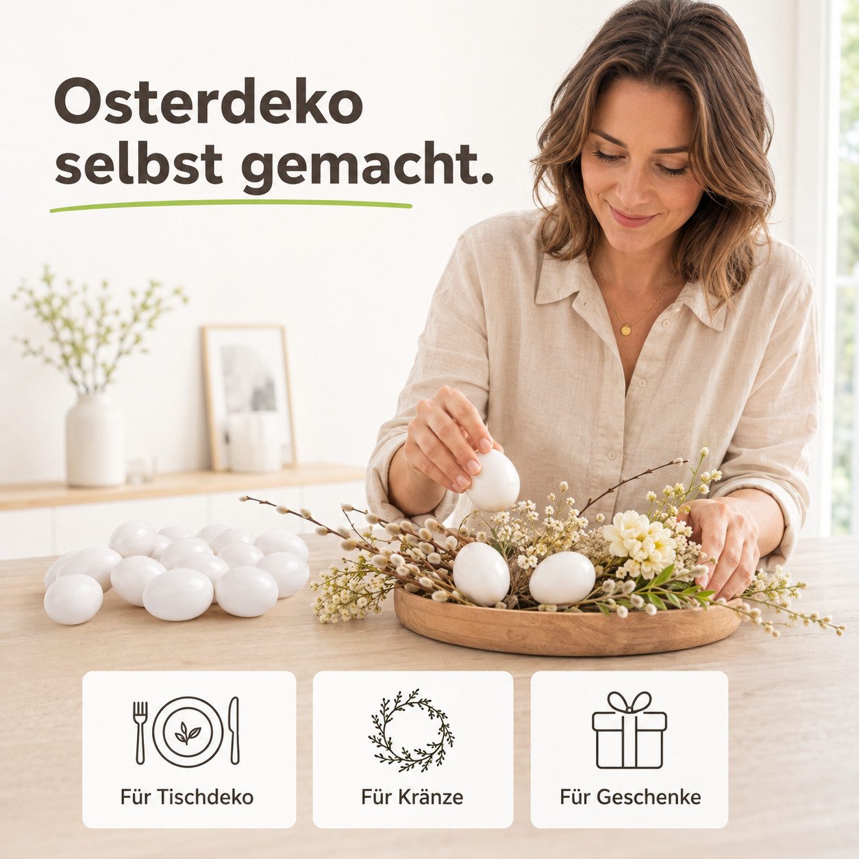 HaushaltO Osterei 50 weiße Plastikeier, 6 cm, zum Basteln und Bemalen für Ostern (Set, 50 St., 50er Set) – Bild 2 von 5