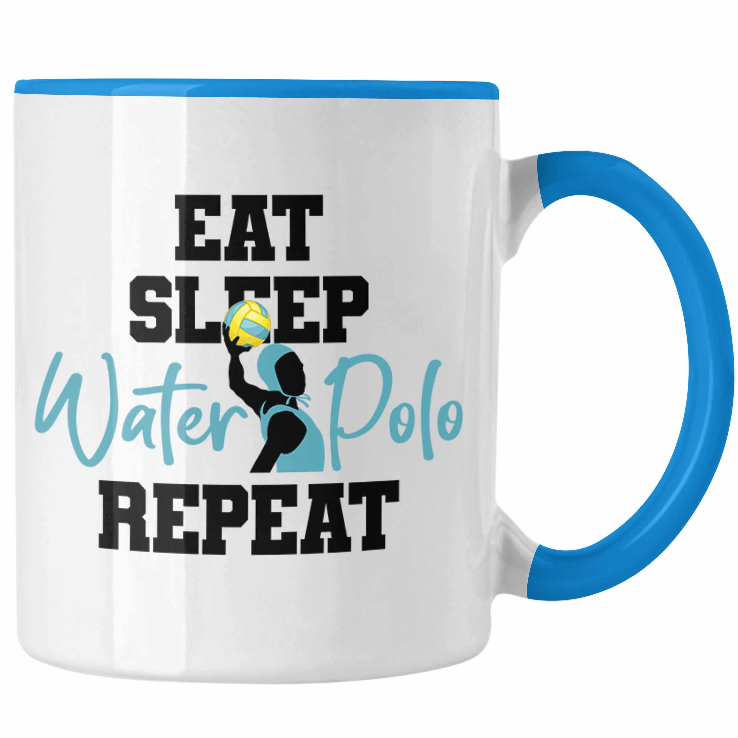 Trendation Tasse Water Polo Tasse Geschenk Wasserball-Spieler Geschenkidee Eat Sleap Wa Blau