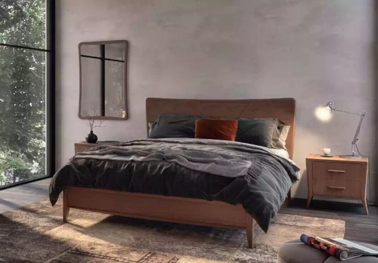 JVmoebel Schlafzimmer-Set Schlafzimmer Set Bett 2x Nachttische Design neu braun 3tlg Modern, (3-St., 1x Bett + 2x Nachttische), Made in Italy