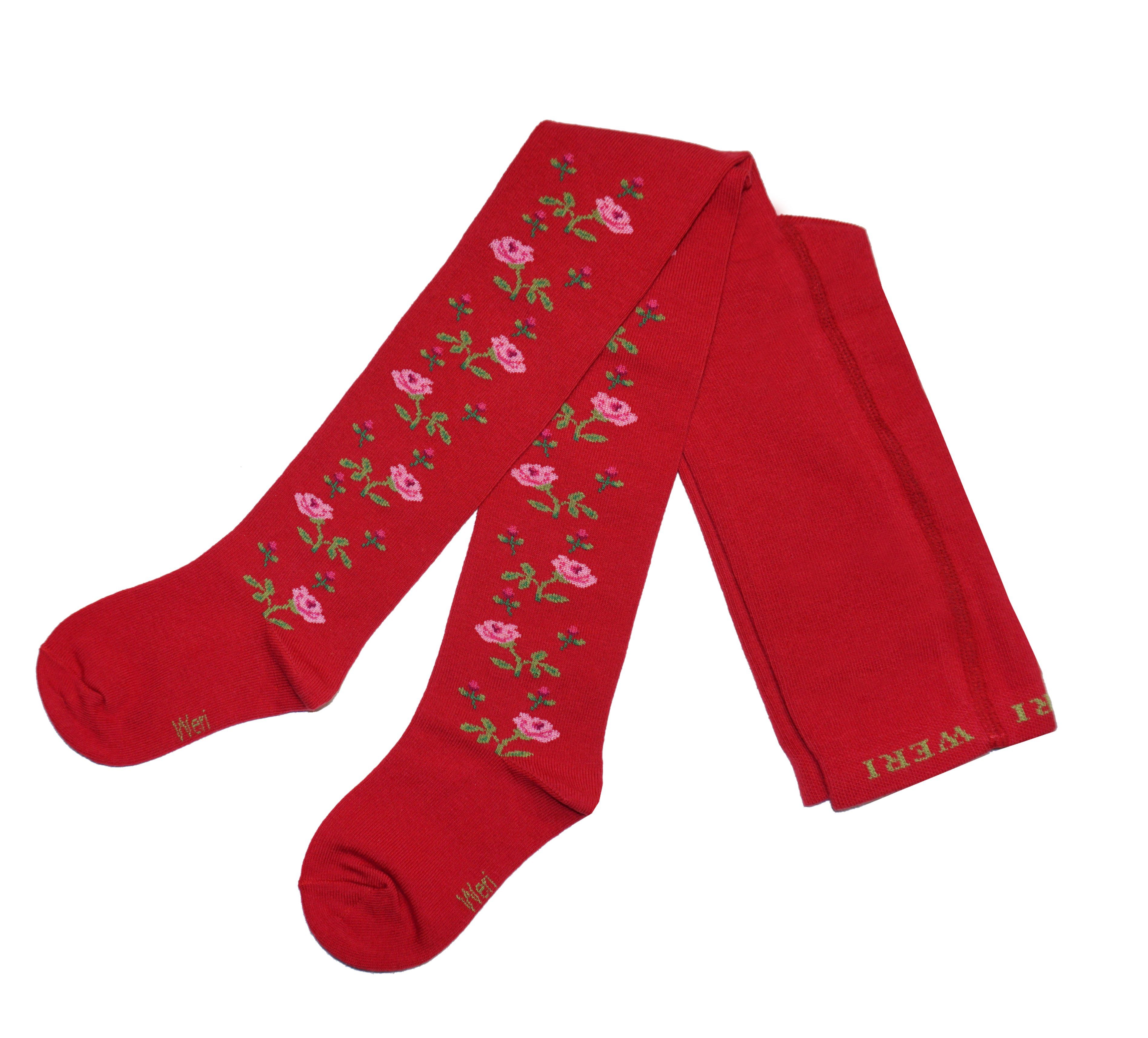 WERI SPEZIALS Strumpfhersteller GmbH Strickstrumpfhose Kinderstrumpfhosen für Mädchen >>Rosenzweige<< weiche Baumwolle