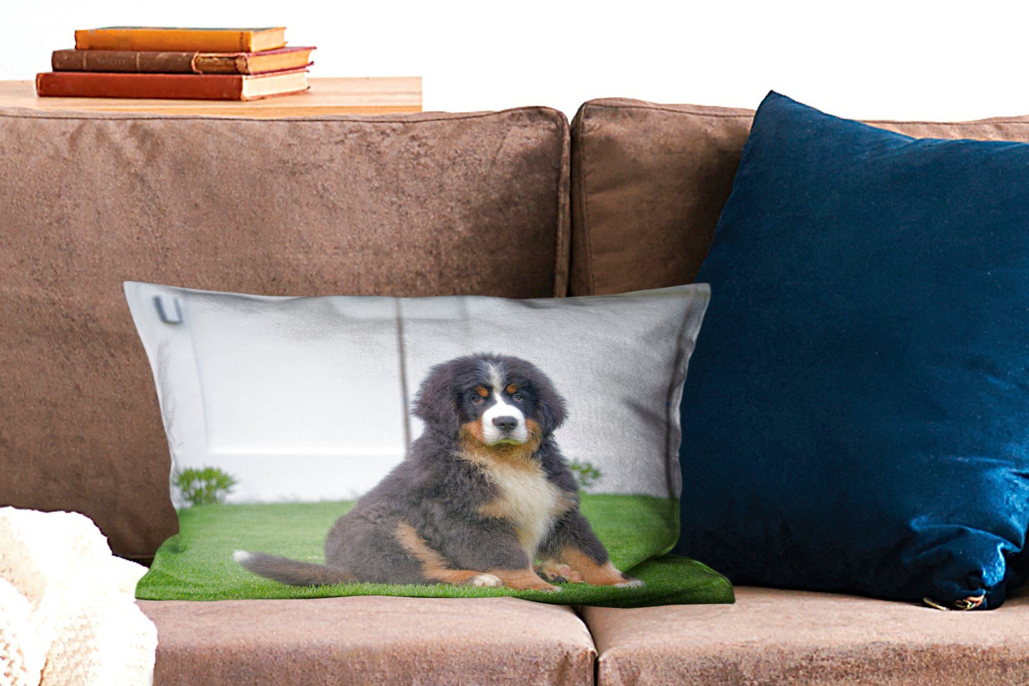 Sennenhund Schlafzimmer Dekokissen Berner Zierkissen, MuchoWow Welpe, süßer Dekokissen mit Dekoration, Super Füllung, Wohzimmer