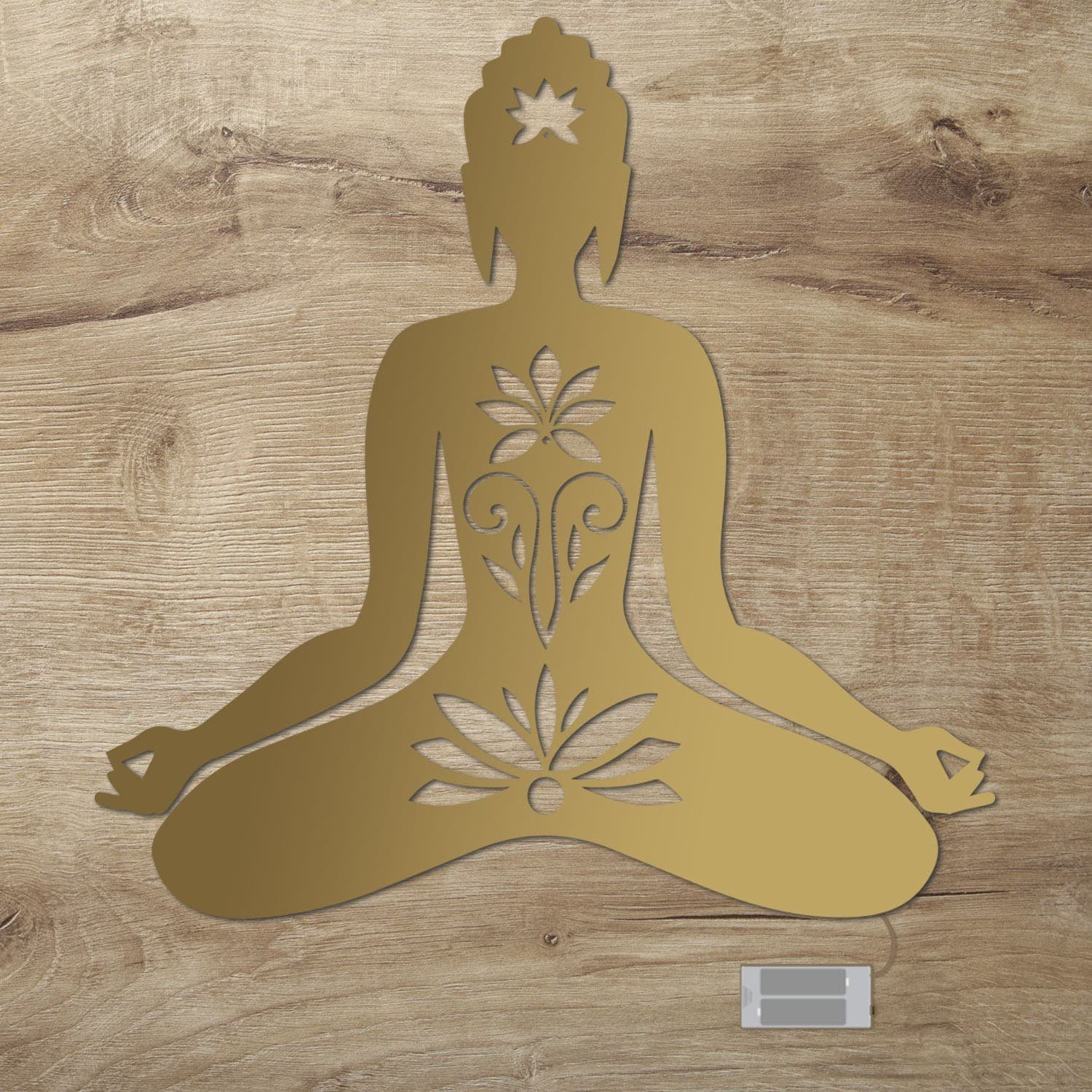 Namofactur LED Dekolicht Yoga Lotus LED Wand Deko Dekoration, Ohne Zugschalter/Stern, LED fest integriert, Warmweiß Gold