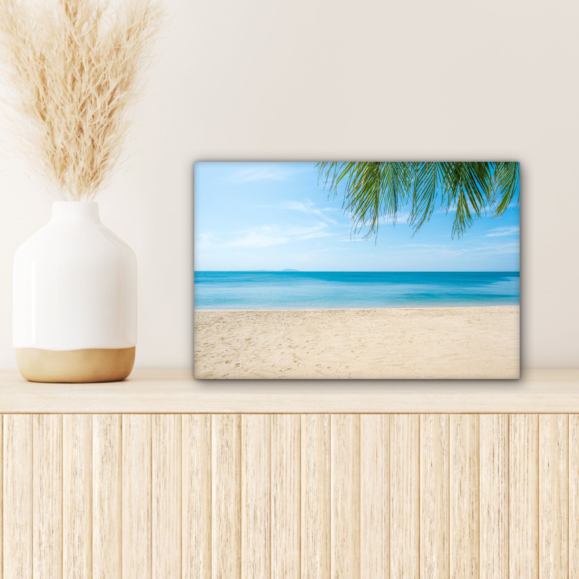 Wandbild Palme, Tropisch Wanddeko, - - (1 OneMillionCanvasses® Leinwandbild Aufhängefertig, cm Leinwandbilder, St), Strand 30x20