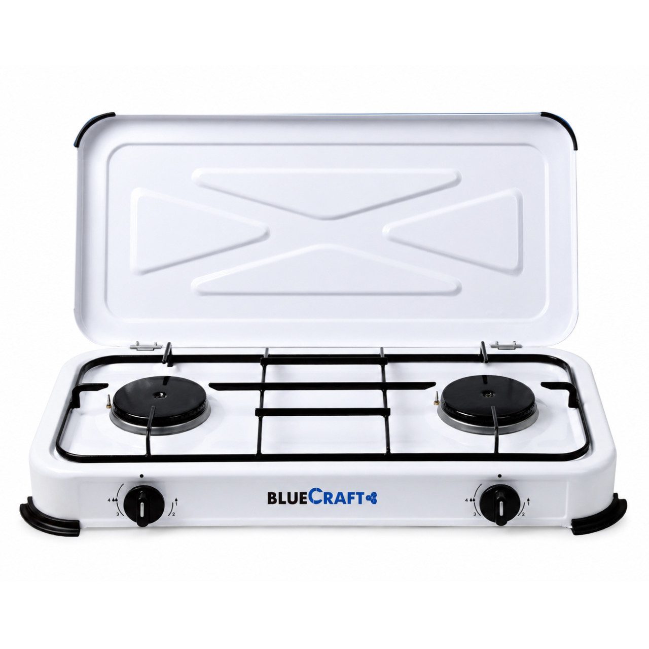 BlueCraft Gaskocher 2 flammig mit Zündsicherung 50mbar Propan Gas Campingkocher 4,4 kW, Camping Gas Kocher 2 flammen für Gasflasche Gasherd Gas-Kochfeld