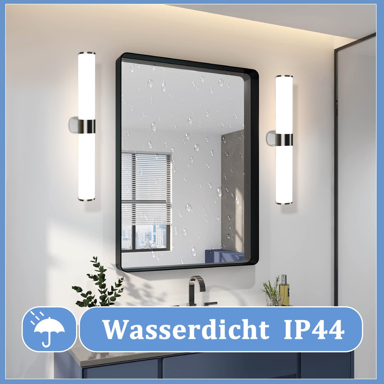 ZMH Spiegelleuchte Spiegellampe - Modern 40/60CM Chrom Schlafzimmer, LED fest integriert, 4000k, Neutralweiß 4000K Feuchtraumleuchte Modern – Bild 3 von 5
