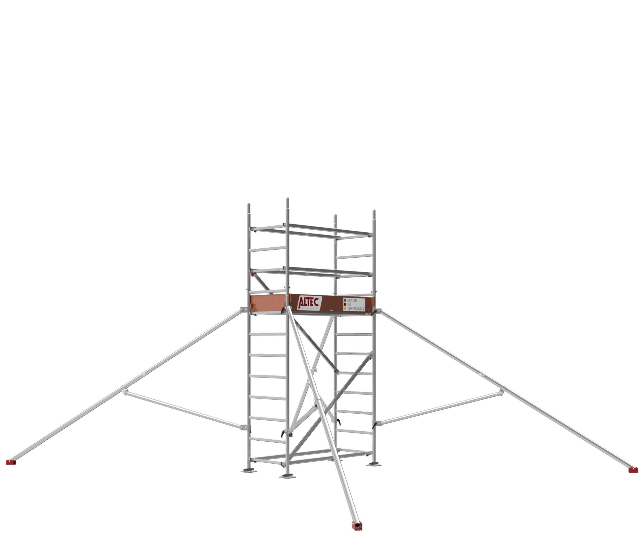 ALTEC Aluminium Fahrgerüst Rollfix 2.0 mit Fußplatten & Dreieckausleger, Made in Germany, maximale Arbeitshöhe 10 Meter