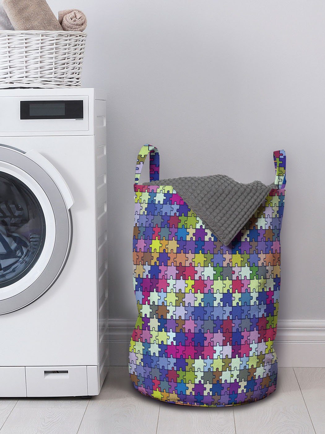 Waschsalons, Griffen Abstrakt Puzzle Kordelzugverschluss Hobby mit Vivid drucken Abakuhaus Wäschekorb für Wäschesäckchen