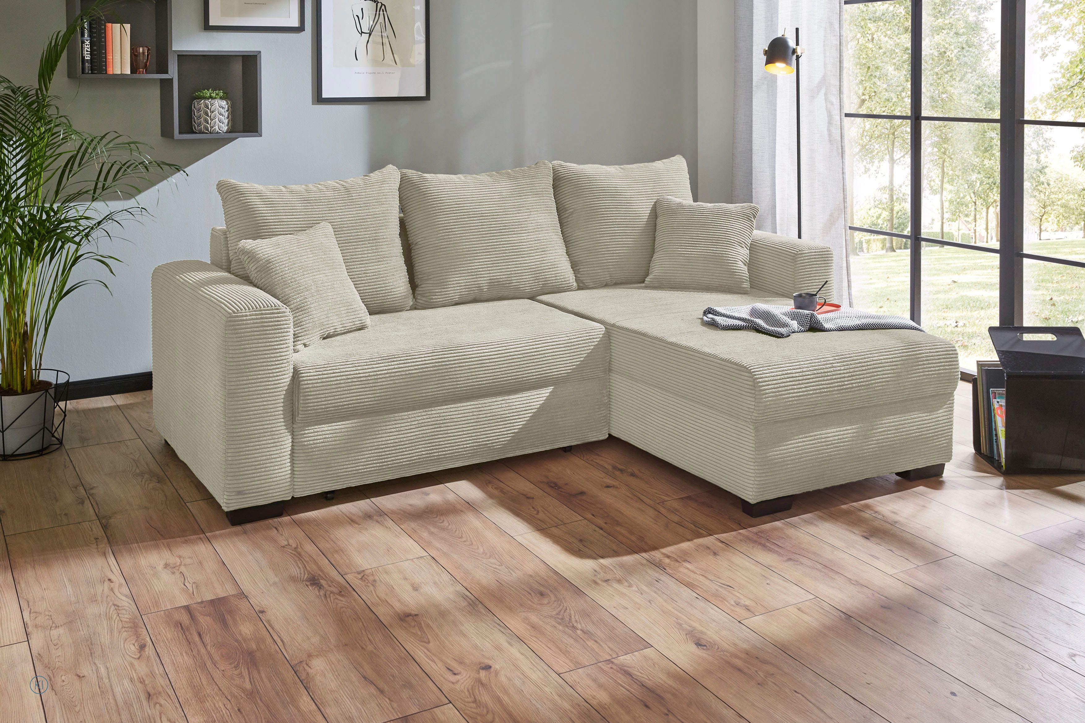 Jockenhöfer Gruppe Ecksofa Ecksofa Elmau, Größe Ottomane: L, B:235cm, optional mit Topper, mit Schlaffunktion, Topper, Bettkasten & 2 Zierkissen