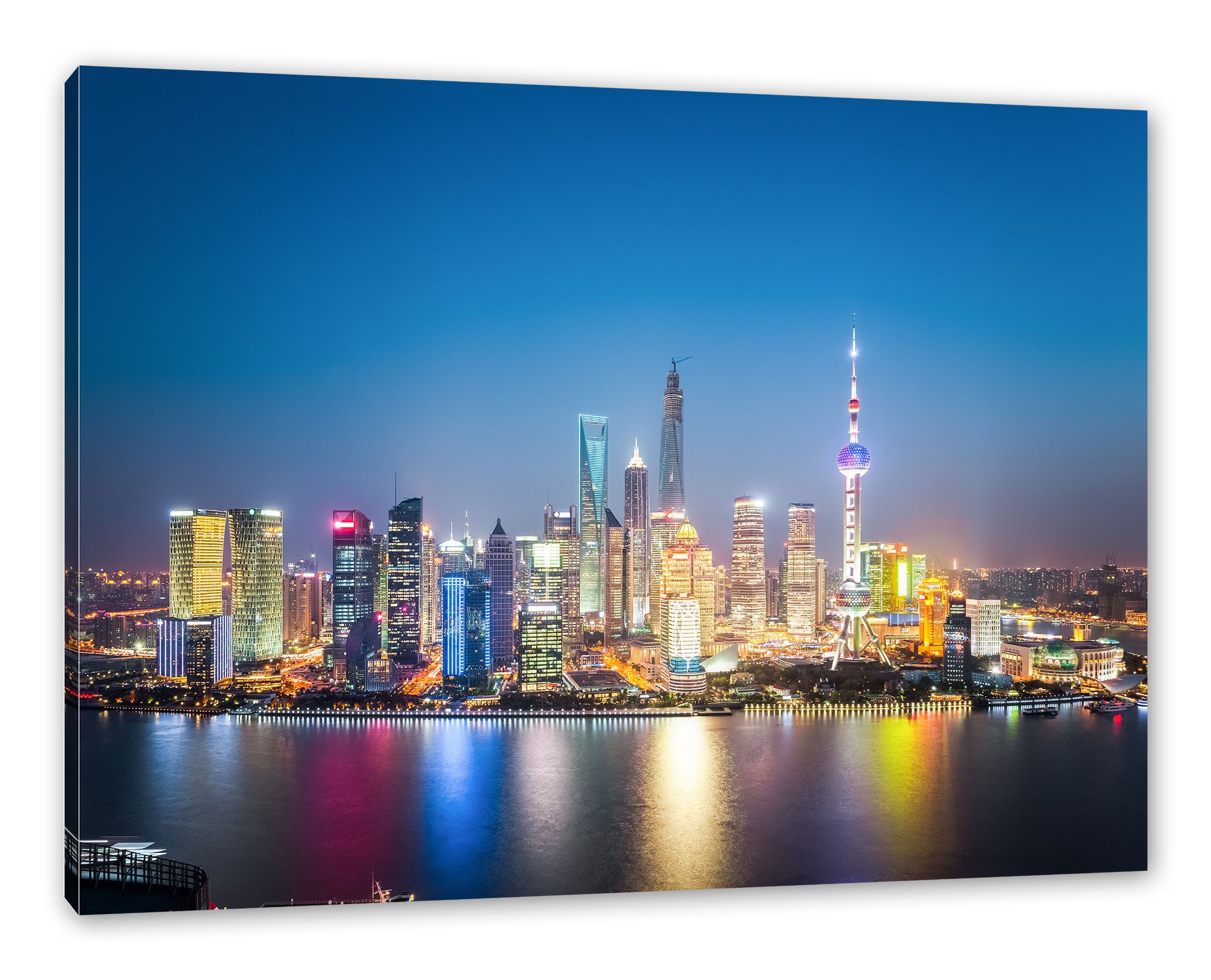 Leinwandbild Shanghai fertig Zackenaufhänger Skyline St), inkl. (1 bespannt, Pixxprint Skyline, Shanghai Leinwandbild