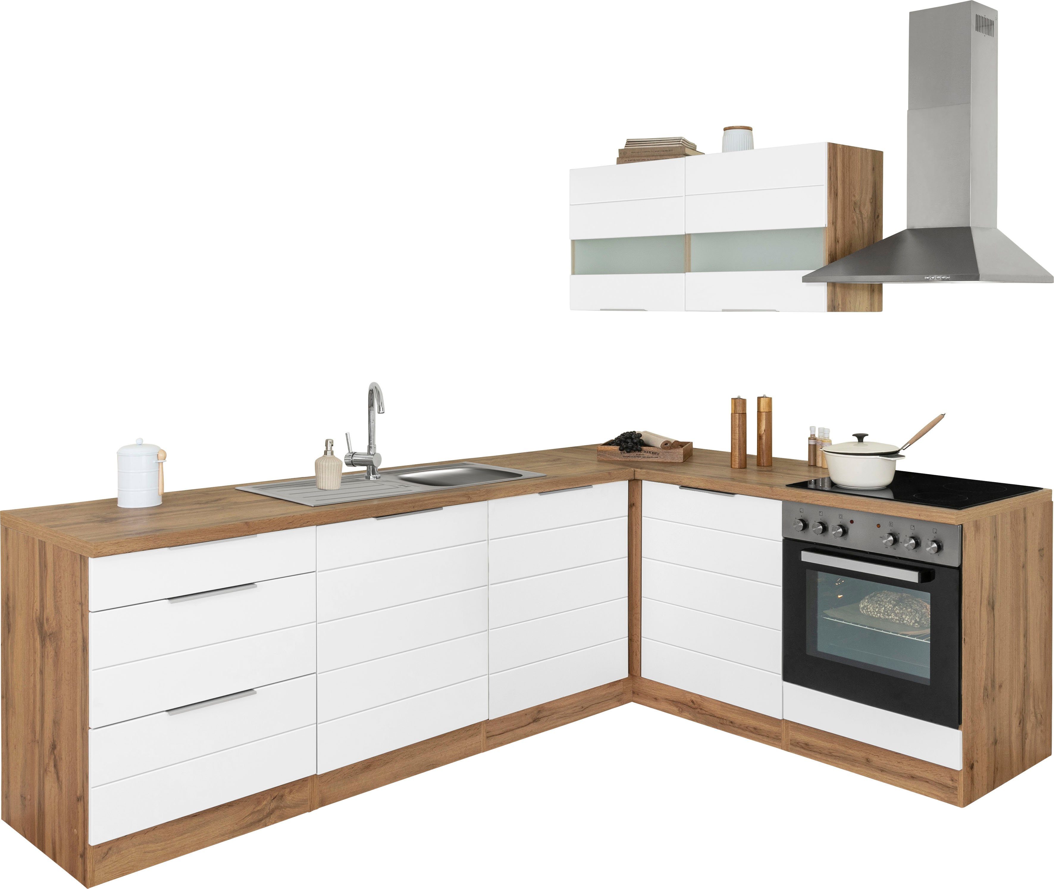 KOCHSTATION Winkelküche KS-Luhe, Stellbreite 240x180 cm, wahlweise mit oder ohne E-Geräten, MDF-Fronten