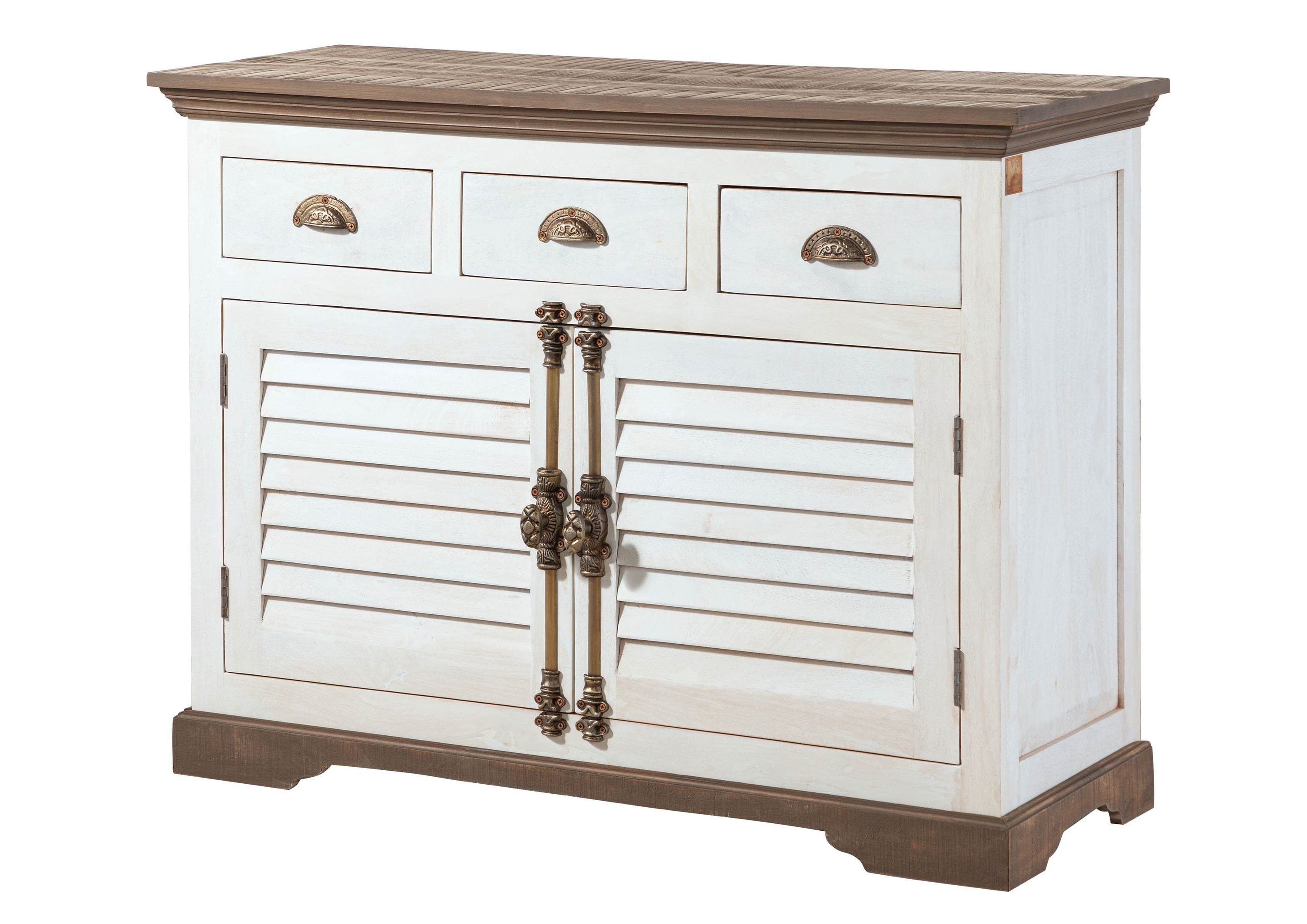Massivmoebel24 Sideboard (Mango 120x45x90 weiß lackiert TOULOUSE #106), Mango 120x45x90 weiß lackiert TOULOUSE #106