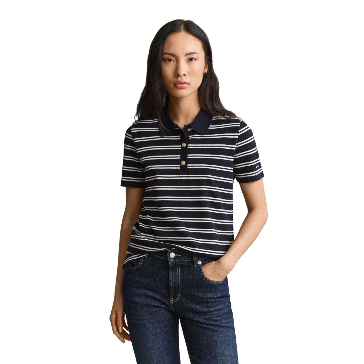 Gant Poloshirt 4201368 Damen Gestreiftes Piqué-Poloshirt aus weicher Baumwolle