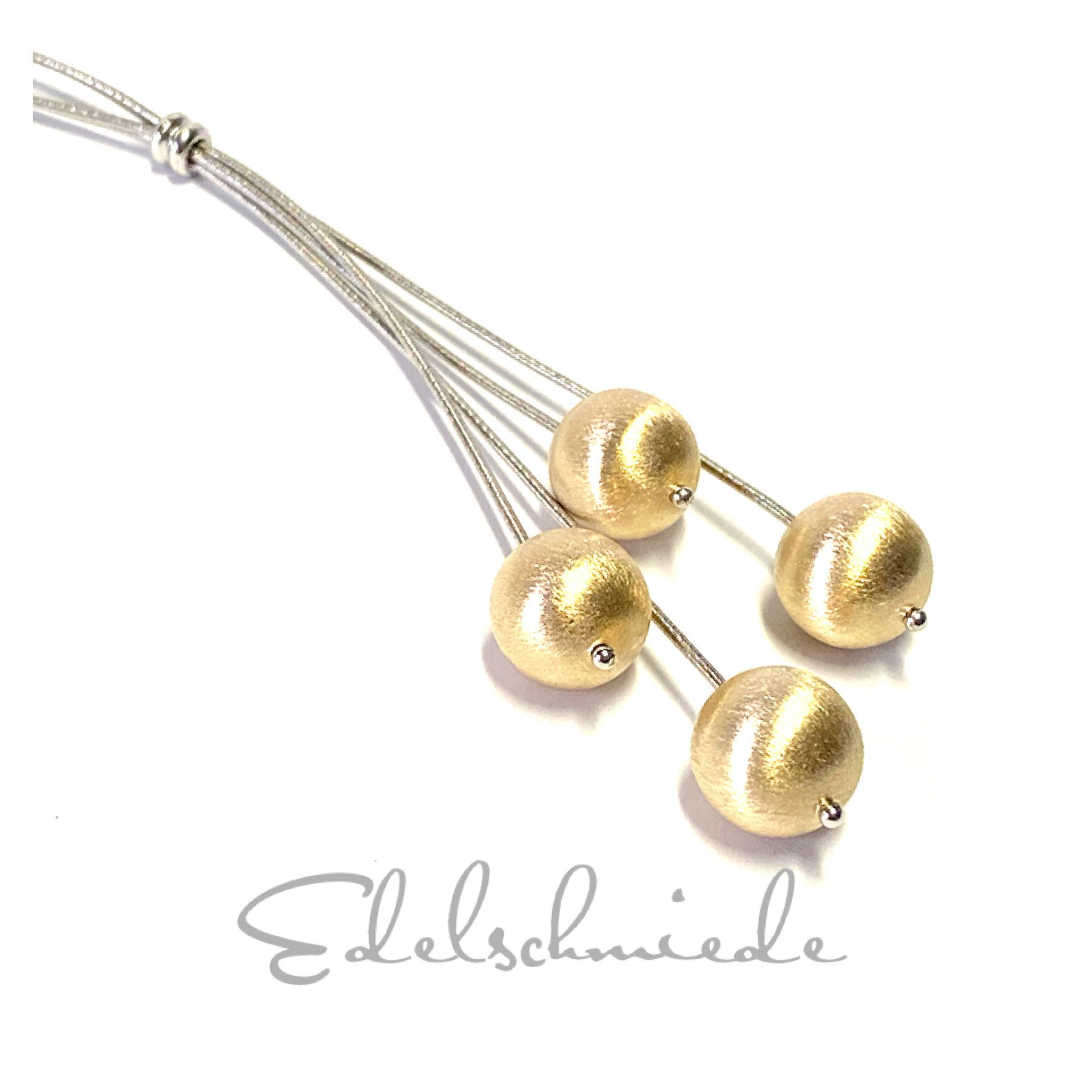 Edelschmiede925 Silberarmband Kugelcollier 925 Sterling Silber rhod und vergoldet matt 2reihig