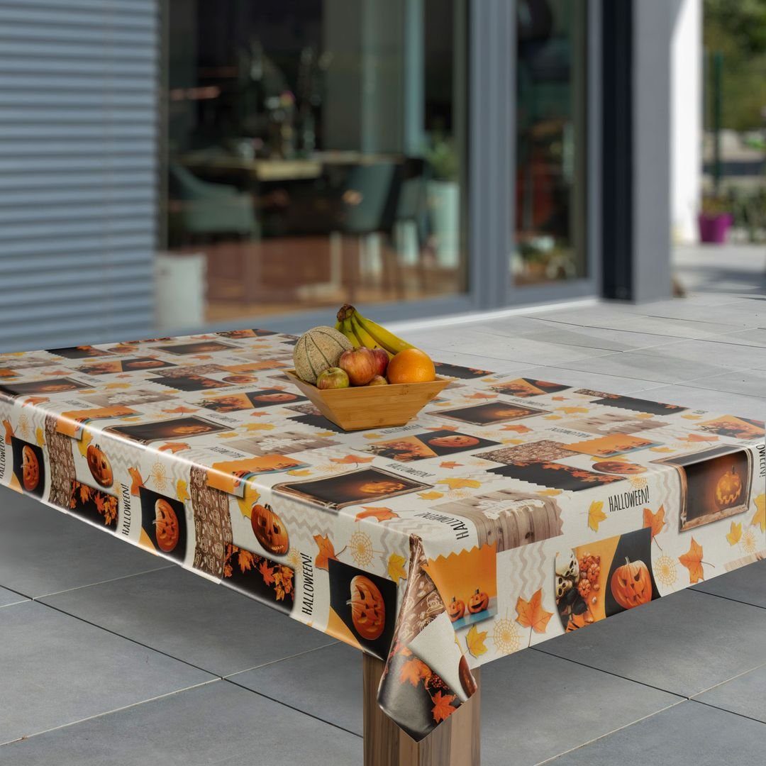 laro Tischdecke Wachstuch-Tischdecken Abwaschbar Halloween Kürbis Blätter r günstig online kaufen