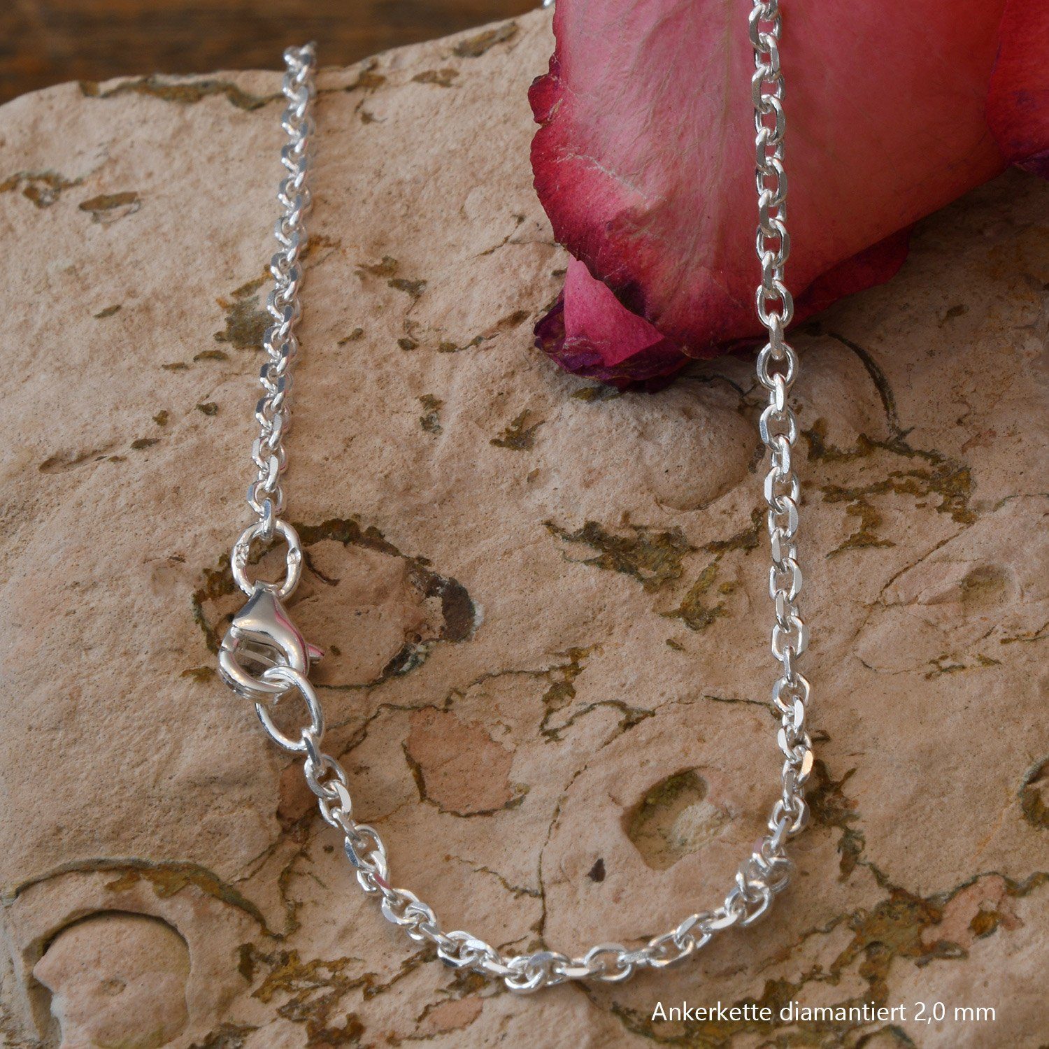 HOPLO Silberkette Ankerkette diamantiert Länge 40cm - Breite 2,0mm - 925 Silber, Made in Germany – Bild 3 von 3