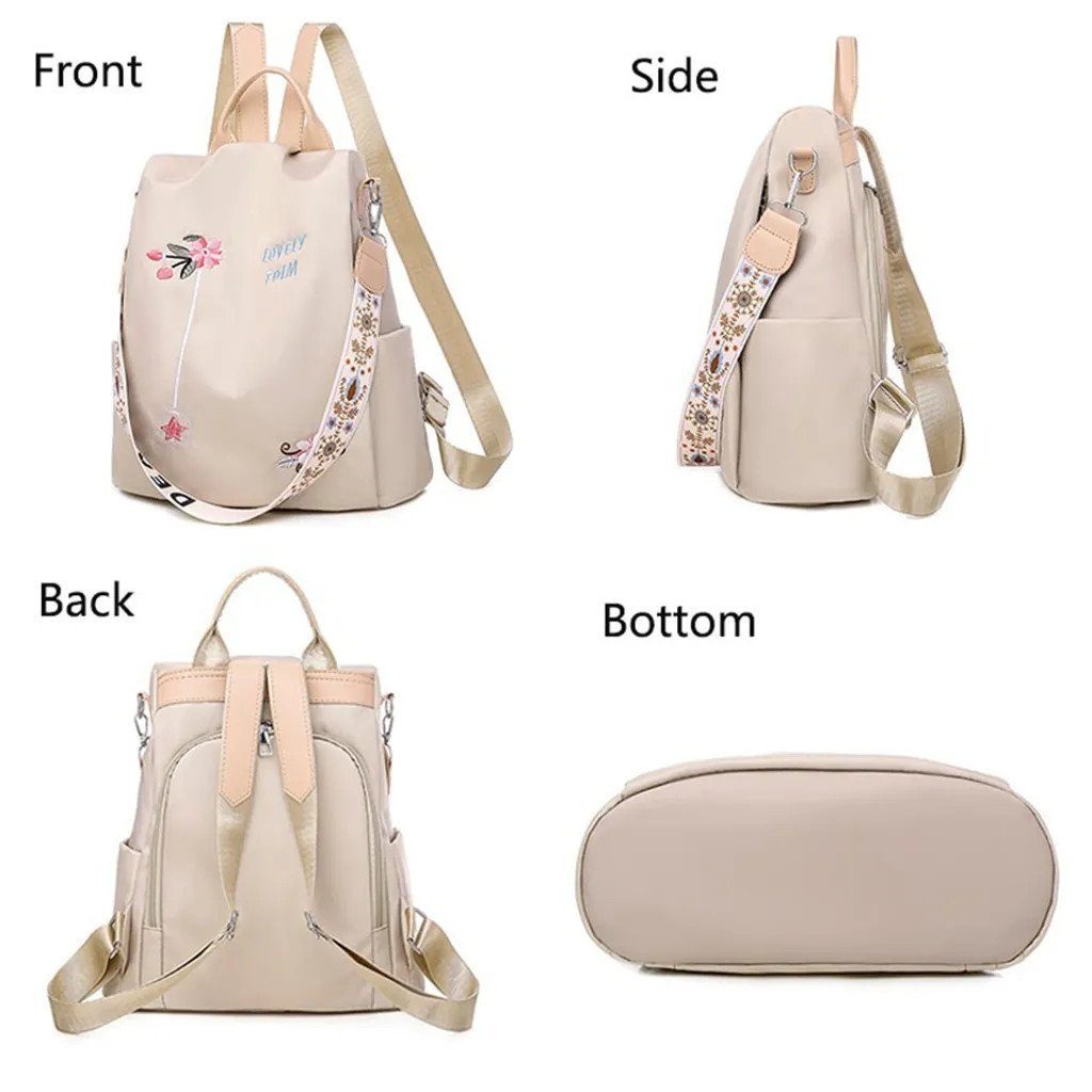 XDeer Daypack Damen-Rucksack mit Blumenstickerei,Wasserdichte Schultasche (Set),täglicher Reise-Anti-Diebstahl-Schulterrucksack mit hoher Kapazität