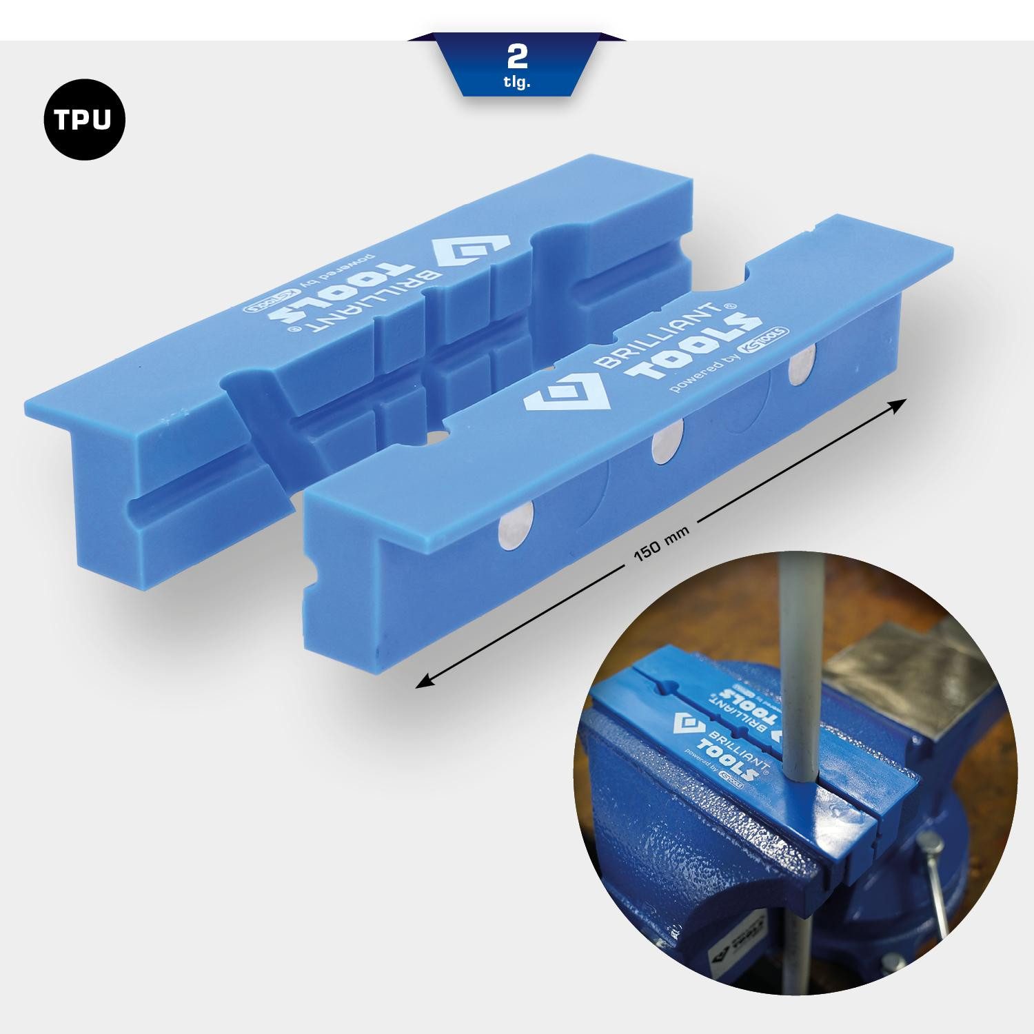 Brilliant Tools Schraubzwinge Schraubstock-Schonbacken mit Nuten, 2-tlg, Kunststoff