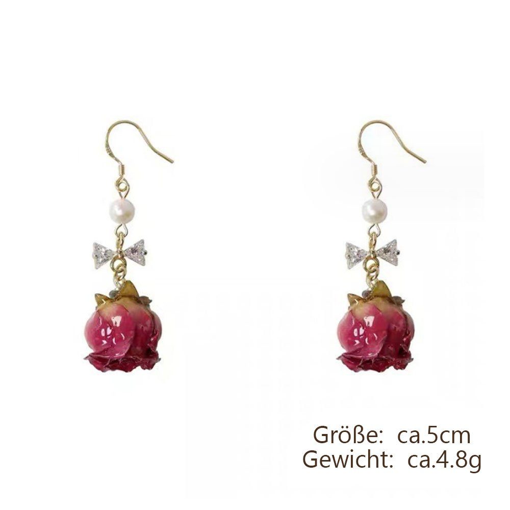 Zirkon Perle Echte (2Stück), rot Paar AUzzO~ Blume Damenschmuck Ohrhänger Hochzeits-Ohrringe Ohrstecker Quasten-Ohrringe