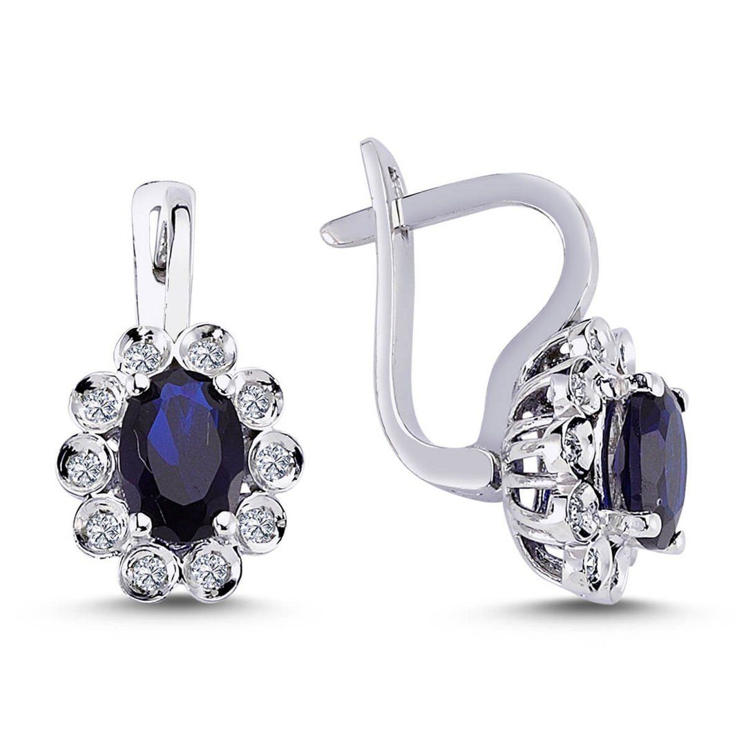 EinStein Diamant Paar Ohrhänger Entourage Diamant Oval Saphir Ohrhänger 14 Karat Weißgold, Diamant Ohrhänger