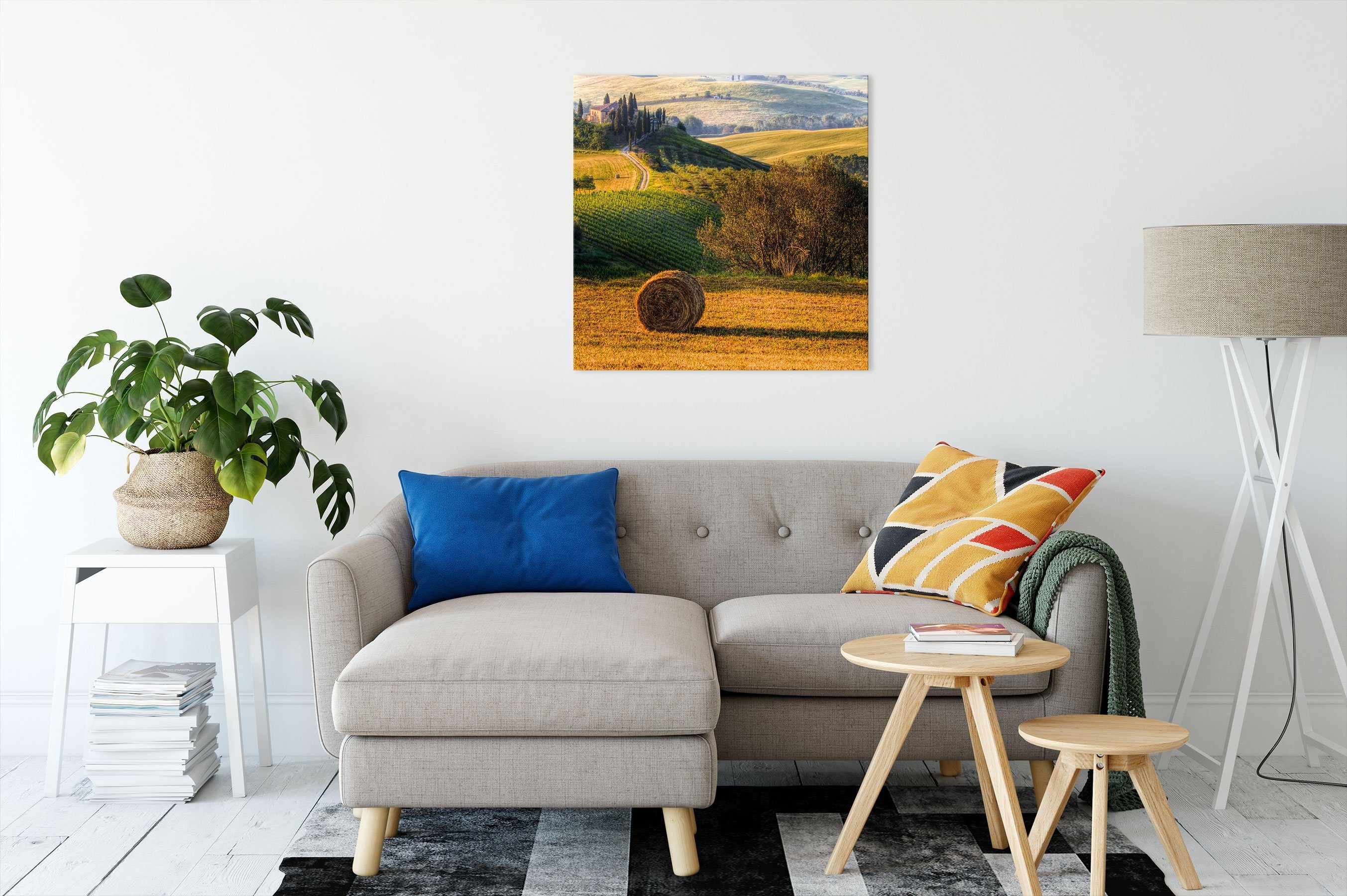 Leinwandbild Italienische Pixxprint Leinwandbild inkl. bespannt, Zackenaufhänger Landschaft, St), Toskana Toskana Landschaft (1 fertig Italienische