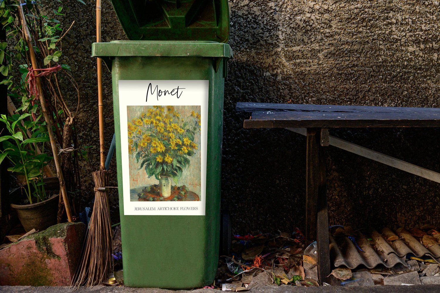 MuchoWow Wandsticker Gemälde - Sticker, (1 Container, Mülltonne, St), - Abfalbehälter Mülleimer-aufkleber, Topinamburblüten Monet