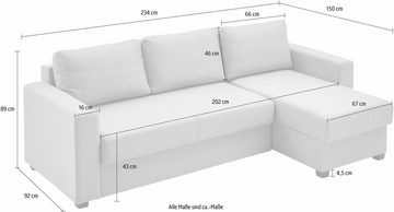 ATLANTIC home collection Ecksofa Dublin, Bettfunktion und Bettkasten, Recamiere links oder rechts montierbar